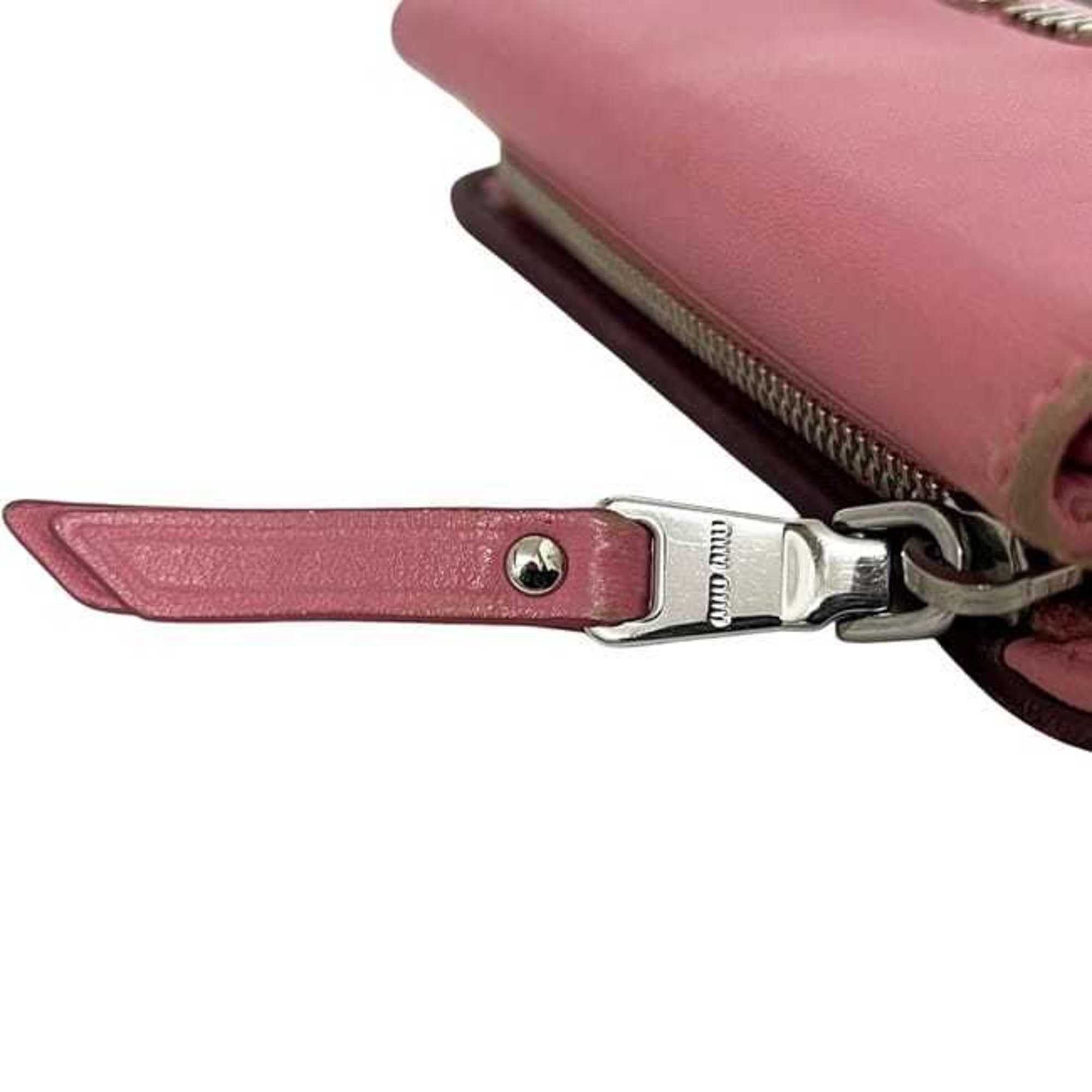 Miu Miu Miu Miu Miu Tri-fold Bag ec-24293 Pink Bordeaux Matelasse 5ML225 L-Shaped Leather 197A Hardware Men's Women's Two-Tone Black Size ONE SIZE - 11 Thumbnail