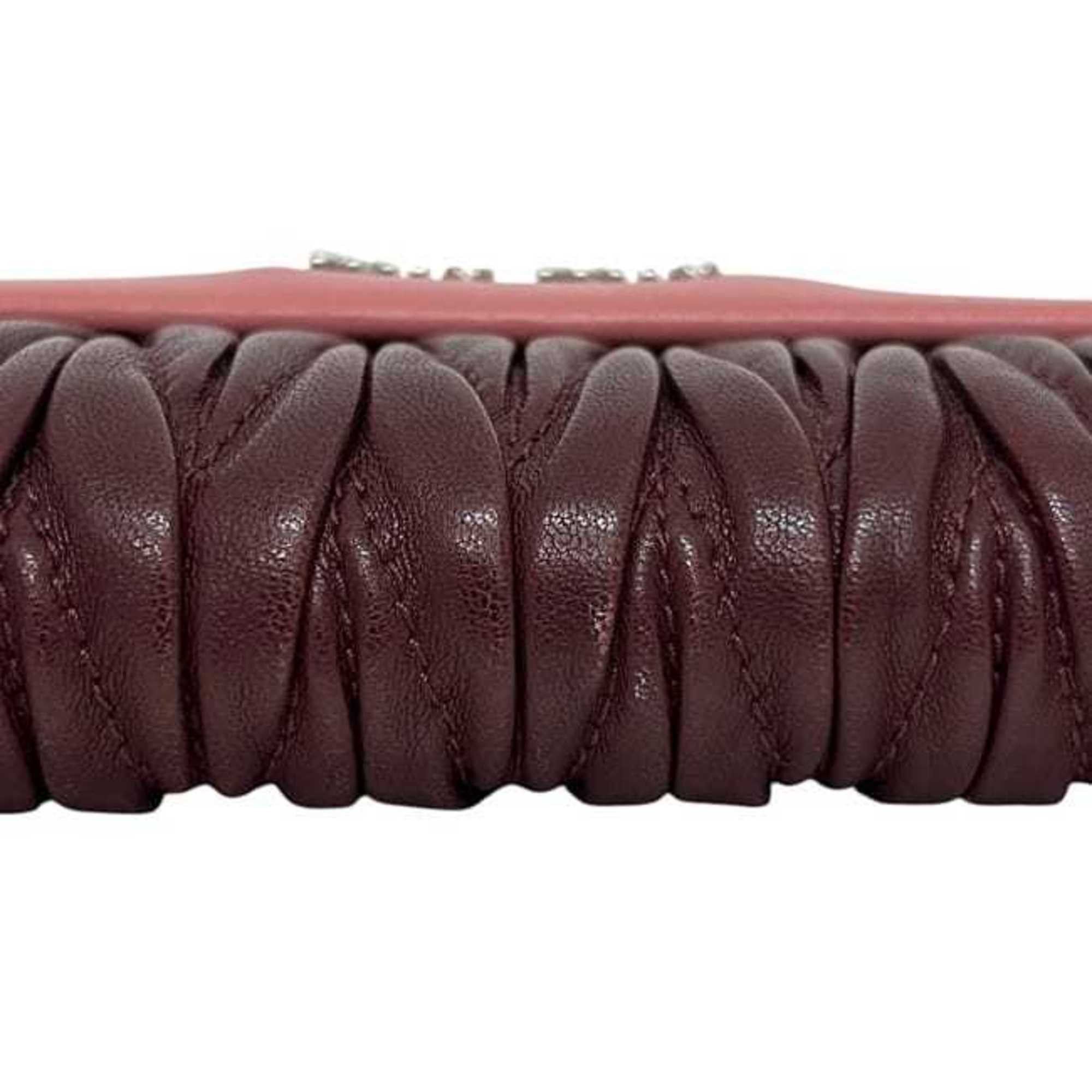 Miu Miu Miu Miu Miu Tri-fold Bag ec-24293 Pink Bordeaux Matelasse 5ML225 L-Shaped Leather 197A Hardware Men's Women's Two-Tone Black Size ONE SIZE - 8 Thumbnail