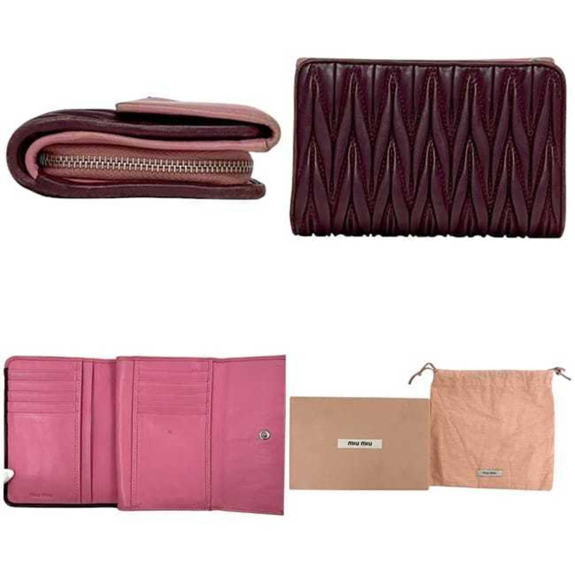 Miu Miu Miu Miu Miu Tri-fold Bag ec-24293 Pink Bordeaux Matelasse 5ML225 L-Shaped Leather 197A Hardware Men's Women's Two-Tone Black Size ONE SIZE - 3 Thumbnail