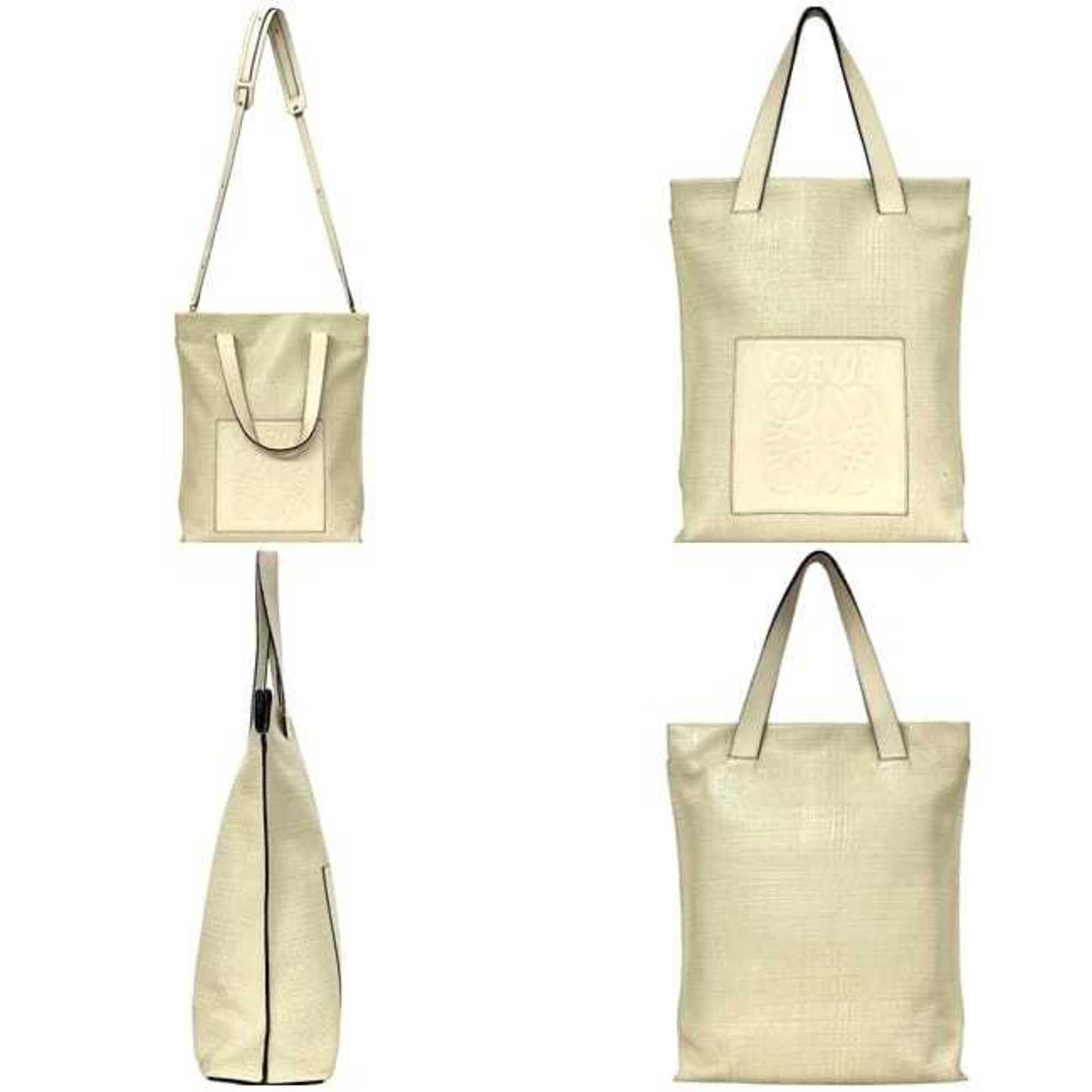 Loewe LOEWE 2-way Shopper Bag f-24212 Ivory White Linen Anagram 330.17.K01 Leather 261601 Crossbody Tote for Men and Women Size ONE SIZE - 3 Thumbnail