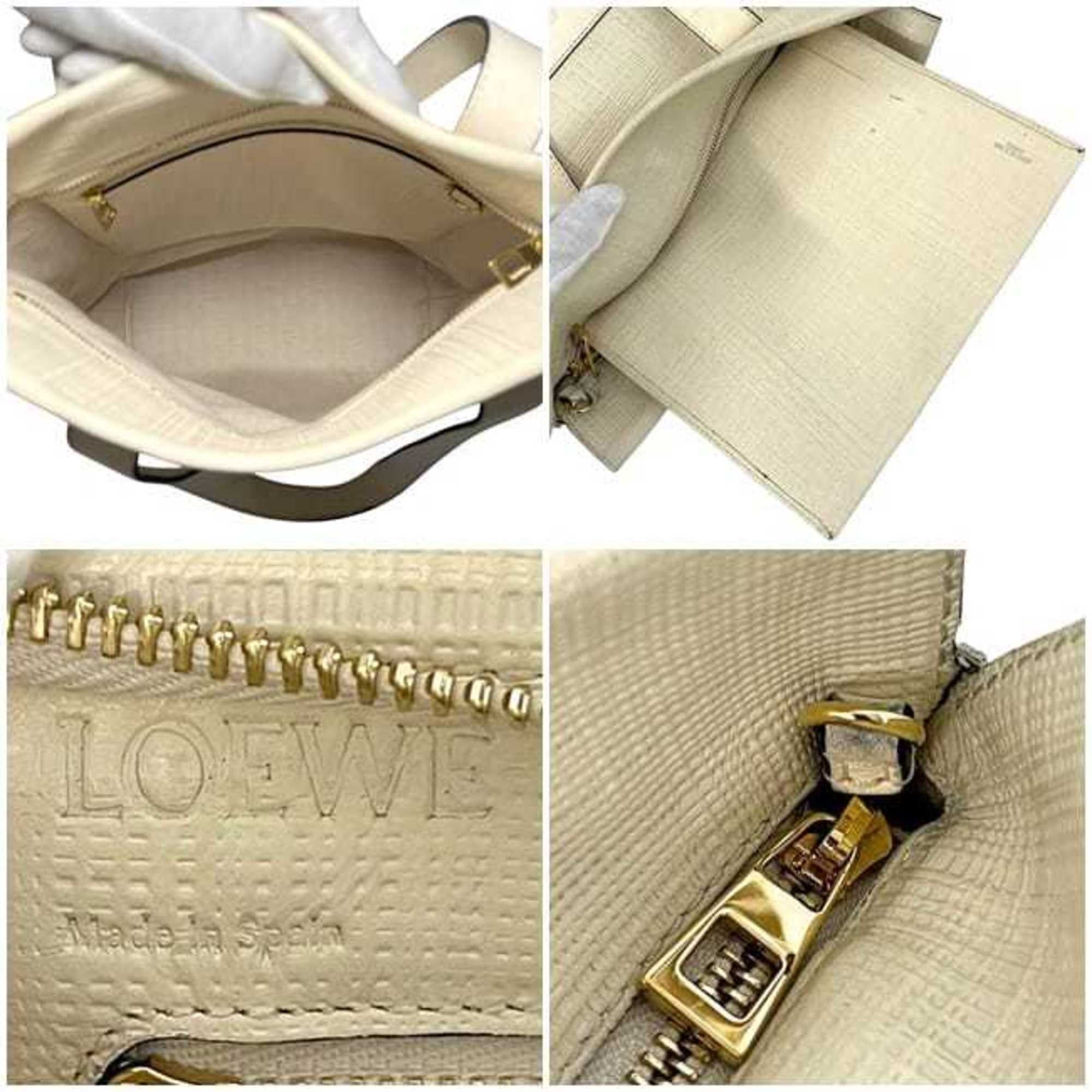 Loewe LOEWE 2-way Shopper Bag f-24212 Ivory White Linen Anagram 330.17.K01 Leather 261601 Crossbody Tote for Men and Women Size ONE SIZE - 4 Thumbnail