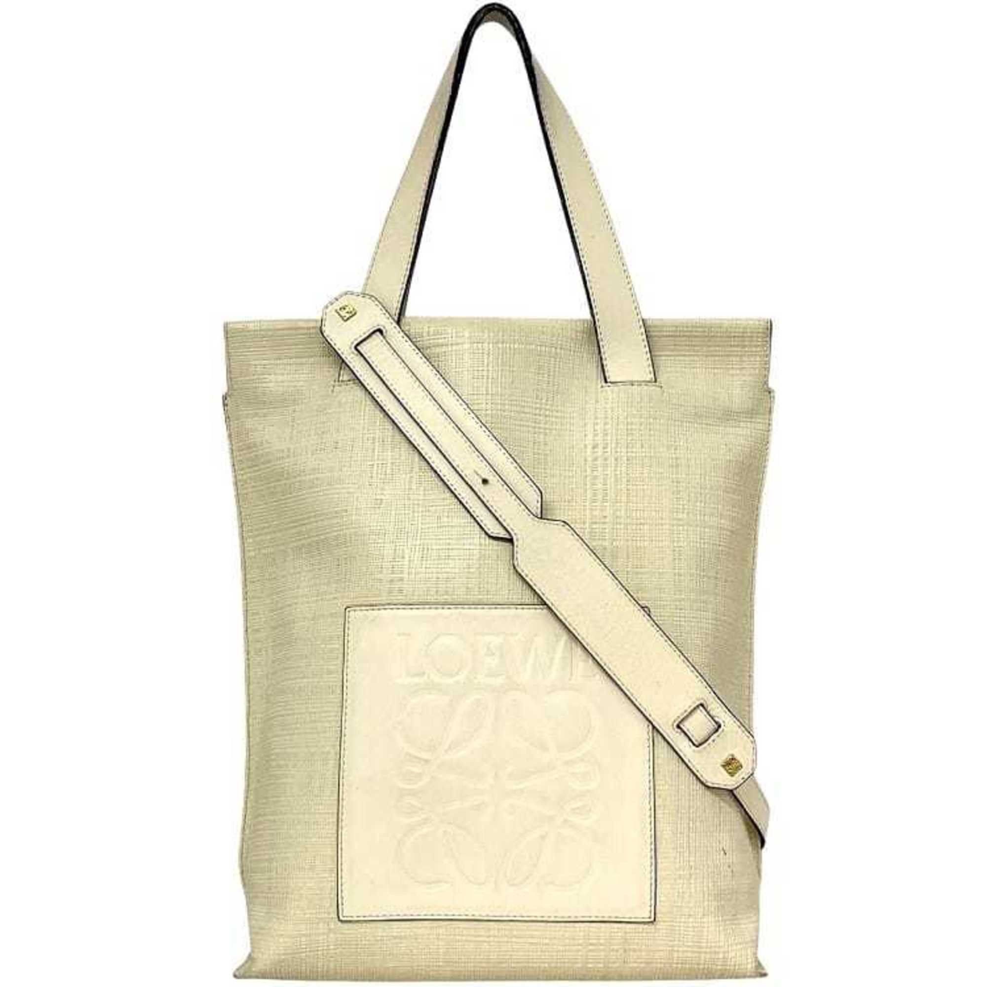 Loewe LOEWE 2-way Shopper Bag f-24212 Ivory White Linen Anagram 330.17.K01 Leather 261601 Crossbody Tote for Men and Women Size ONE SIZE - 2 Thumbnail