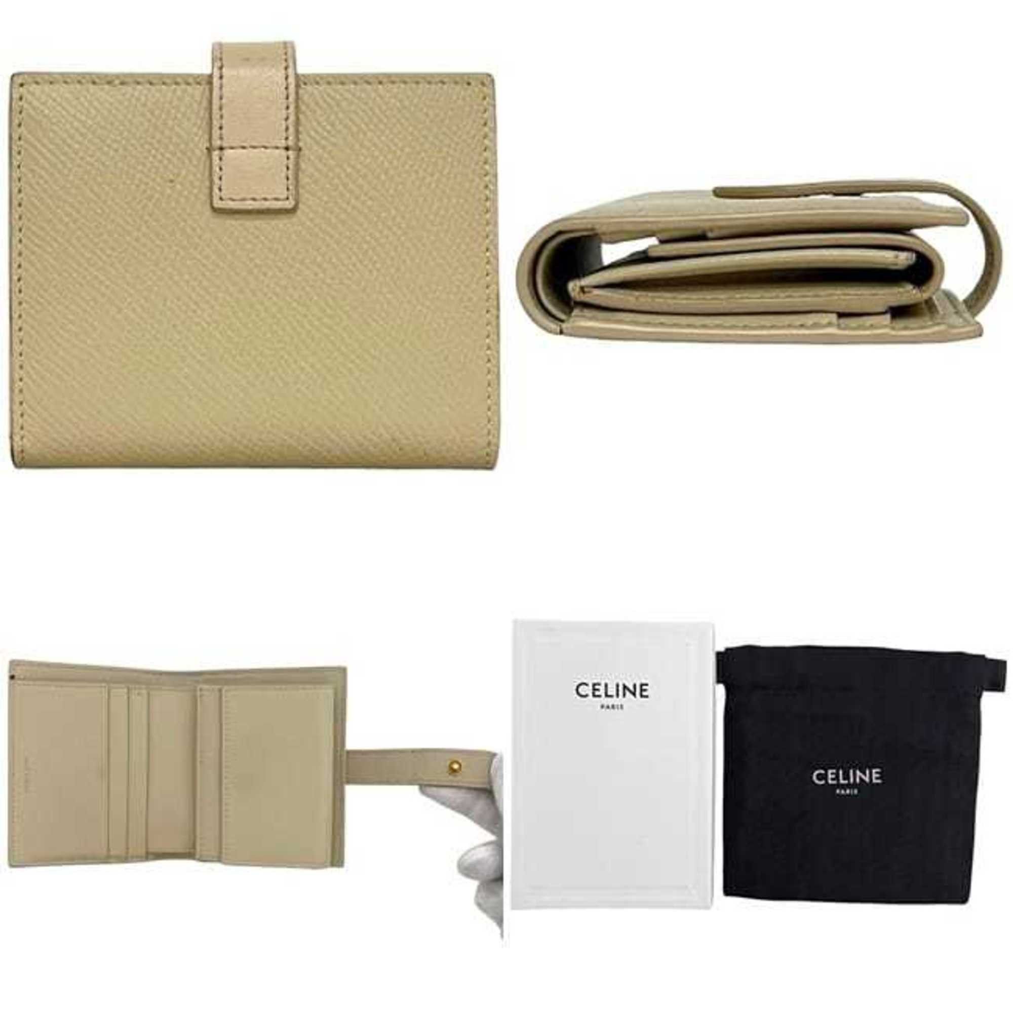 Celine Celine Bifold Small Strap Bag f-24264 Cream Beige 10H263BRU.03LW Leather S-FG-4280 CELINE Flap Grained Women's and Men's Size ONE SIZE - 3 Thumbnail