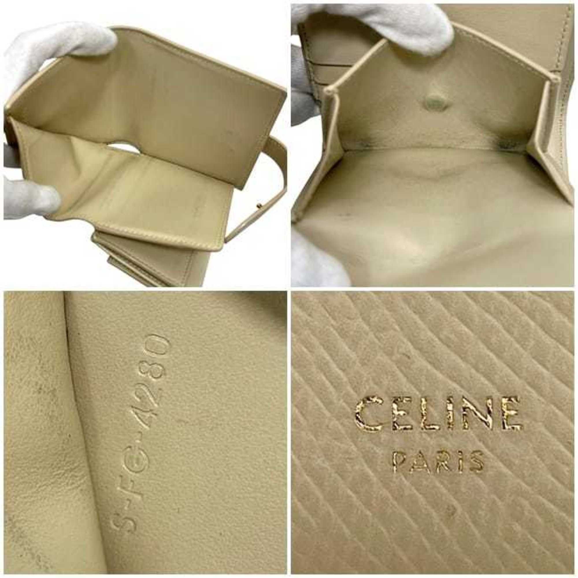 Celine Celine Bifold Small Strap Bag f-24264 Cream Beige 10H263BRU.03LW Leather S-FG-4280 CELINE Flap Grained Women's and Men's Size ONE SIZE - 4 Thumbnail