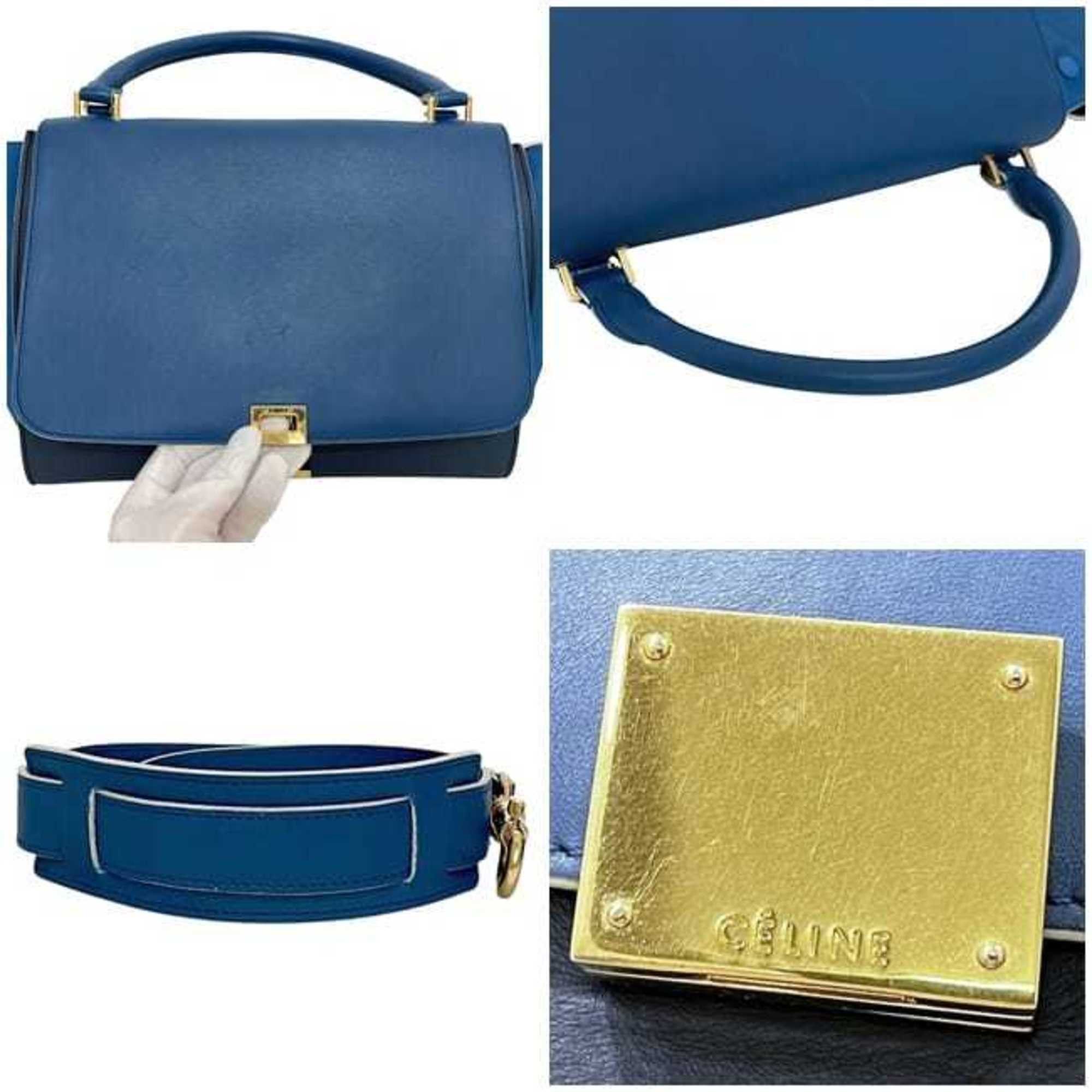 Celine Celine 2-way bag Trapeze f-24240 Blue Navy Leather S-VP-4125/S-MM-4145 CELINE handbag flap shoulder blue navy ladies Size ONE SIZE - 5 Thumbnail