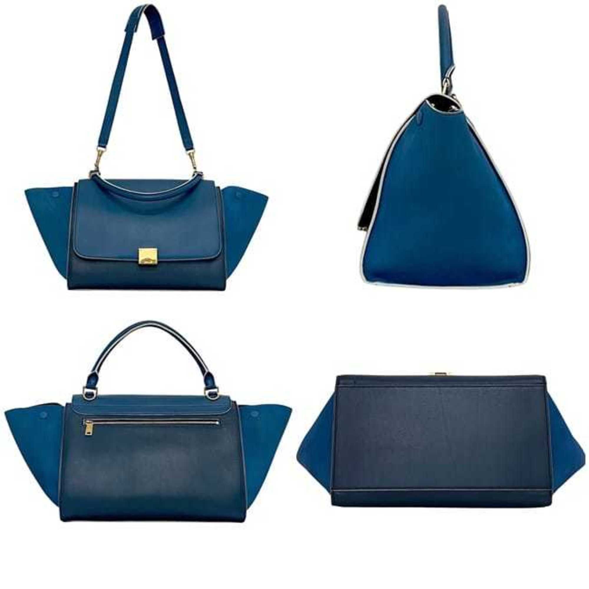 Celine Celine 2-way bag Trapeze f-24240 Blue Navy Leather S-VP-4125/S-MM-4145 CELINE handbag flap shoulder blue navy ladies Size ONE SIZE - 3 Thumbnail