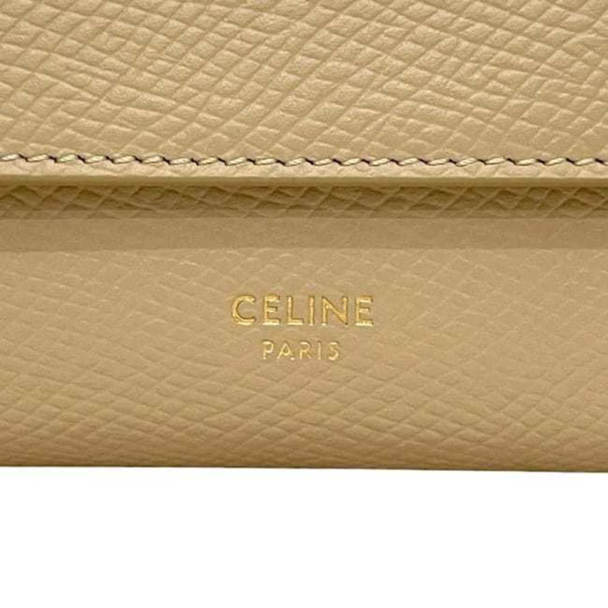 Celine Celine Small Trifold f-24327 Beige 10B573BEL Leather W-IE-4169 CELINE Compact Grained Men's and Women's Size ONE SIZE - 11 Thumbnail