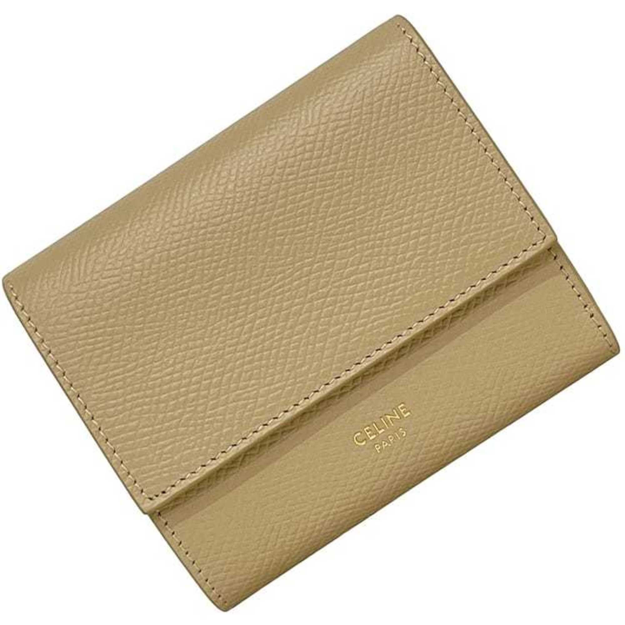 Celine Celine Small Trifold f-24327 Beige 10B573BEL Leather W-IE-4169 CELINE Compact Grained Men's and Women's Size ONE SIZE - 2 Thumbnail