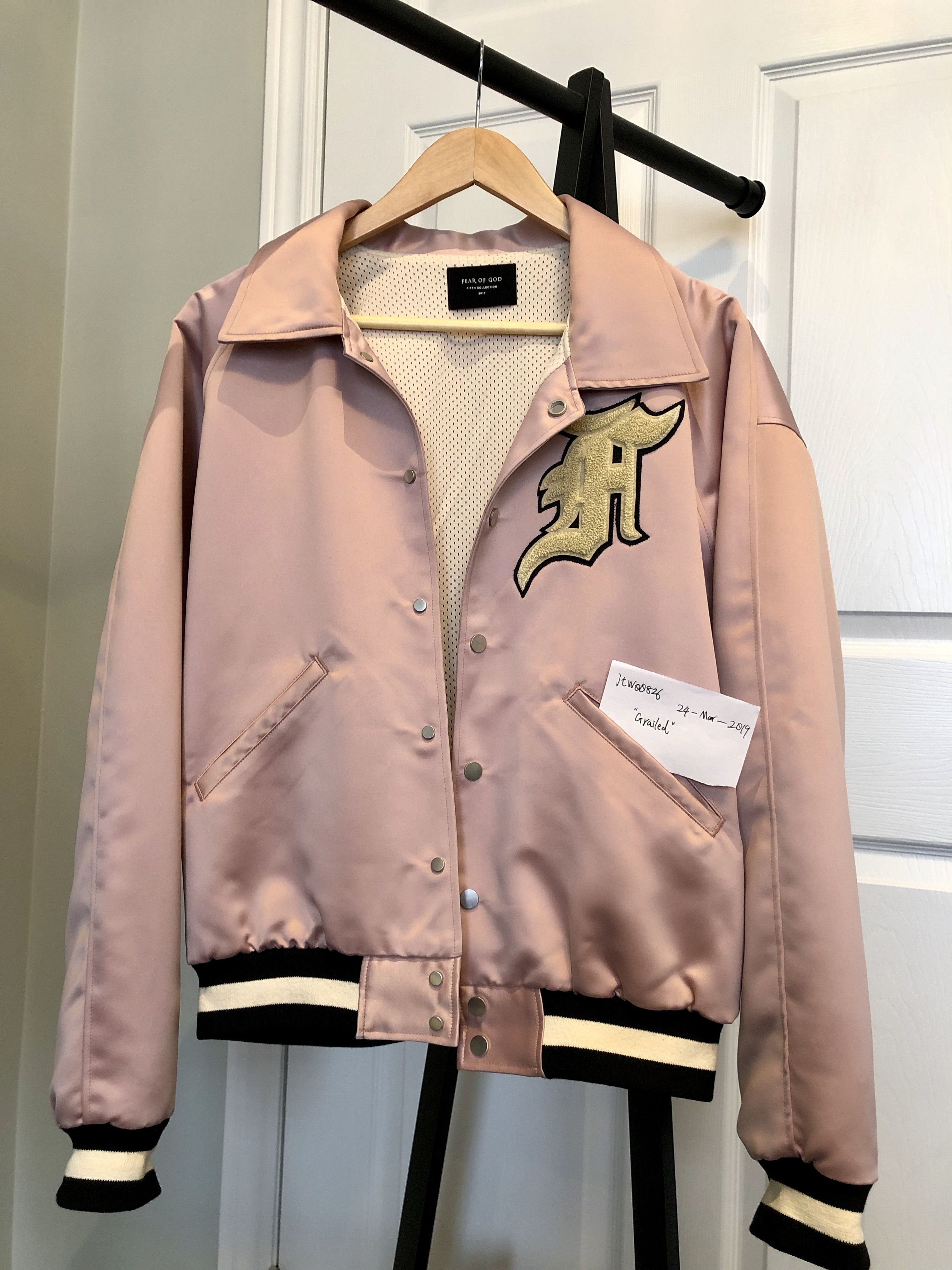 Fear of God APPLIQUÉD SATIN BOMBER JACKET [Pink] | Grailed