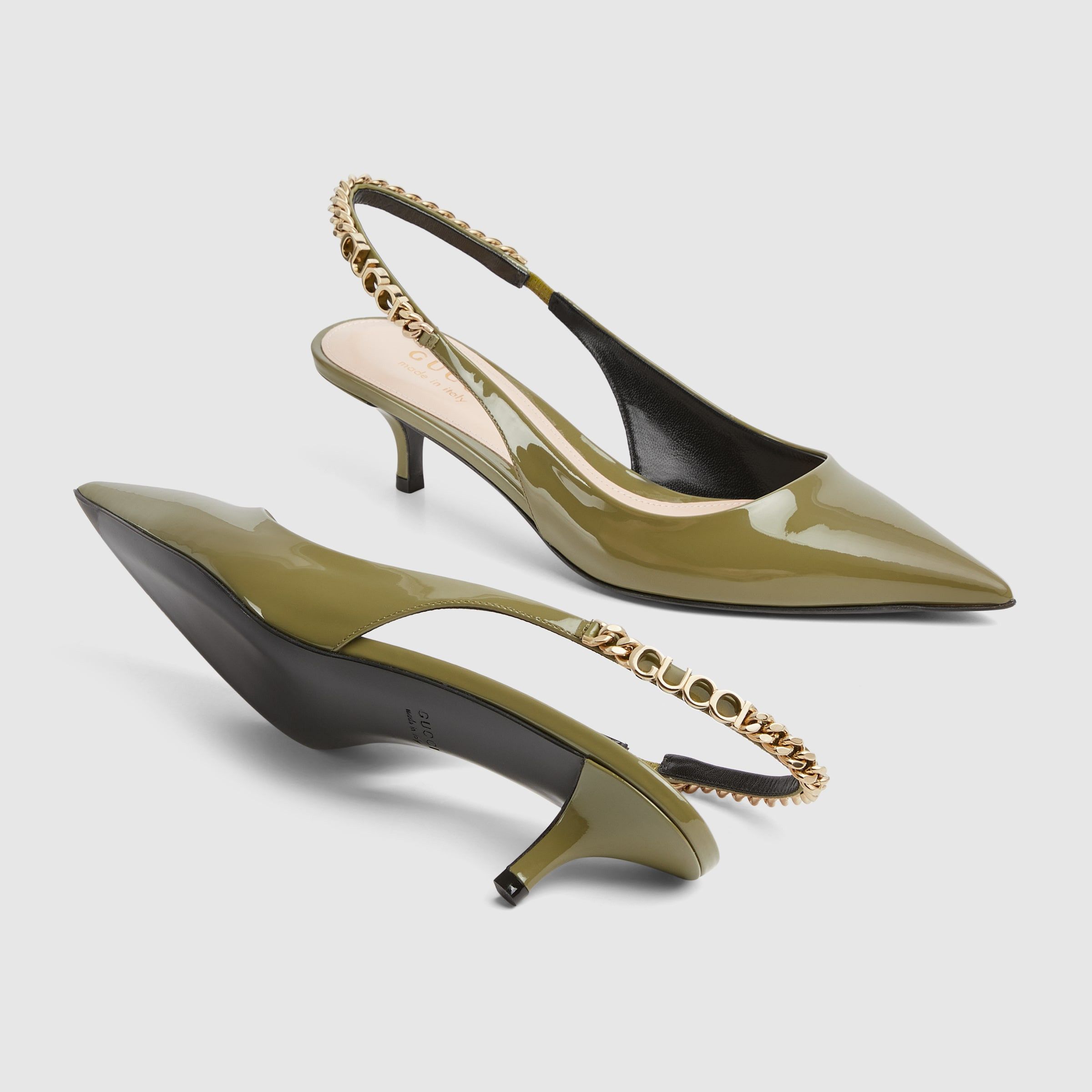 Gucci Gucci Signoria slingback pump patent leather 45mm in olive green Size US 5 / IT 35 - 5 Thumbnail