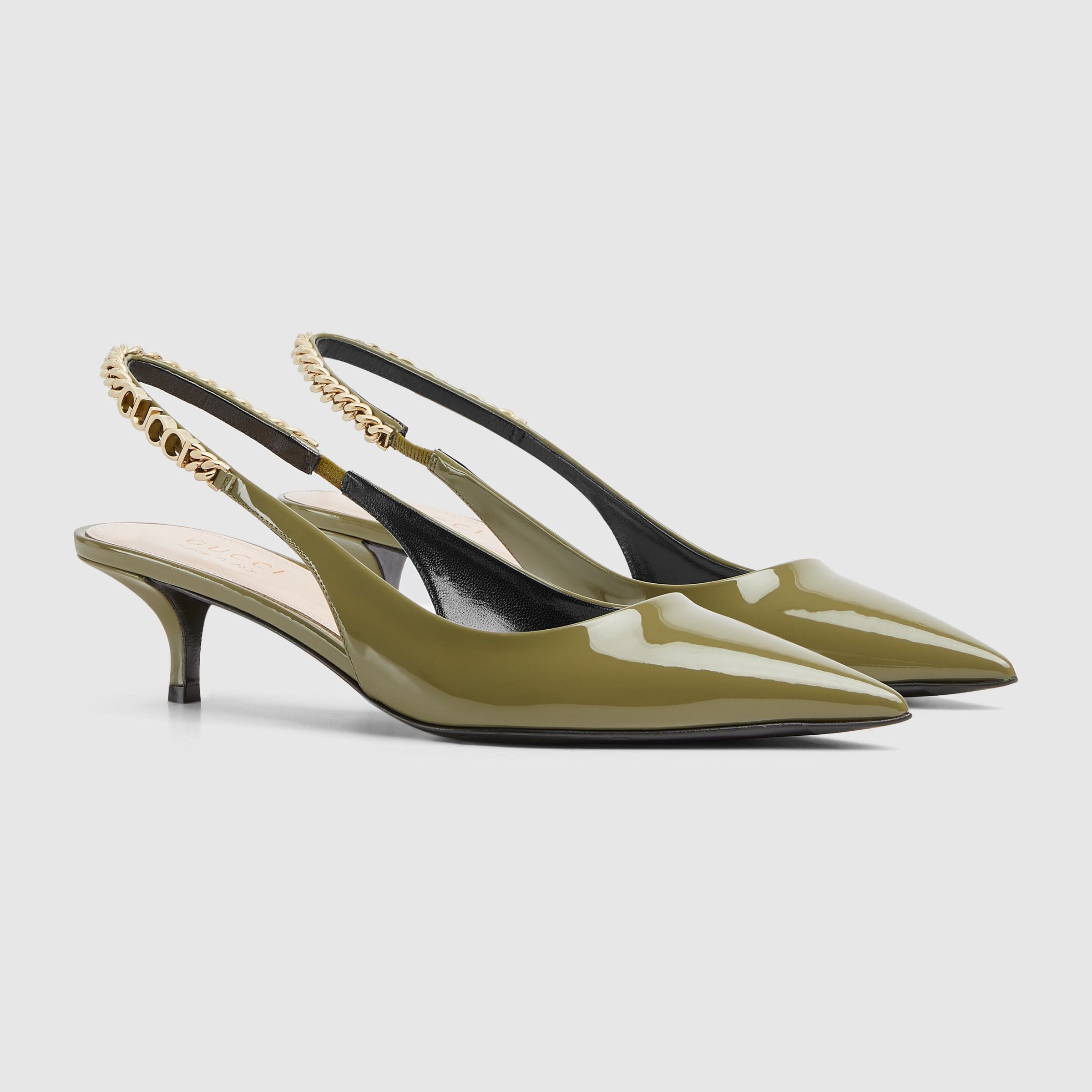 Gucci Gucci Signoria slingback pump patent leather 45mm in olive green Size US 7.5 / IT 37.5 - 2 Thumbnail