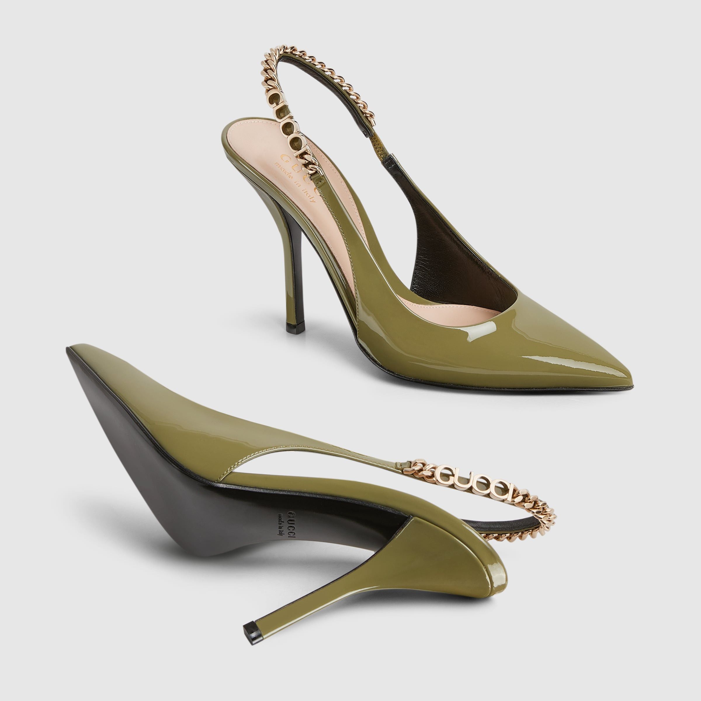 Gucci Gucci Signoria slingback pump patent leather 105mm in olive green Size US 5.5 / IT 35.5 - 5 Thumbnail