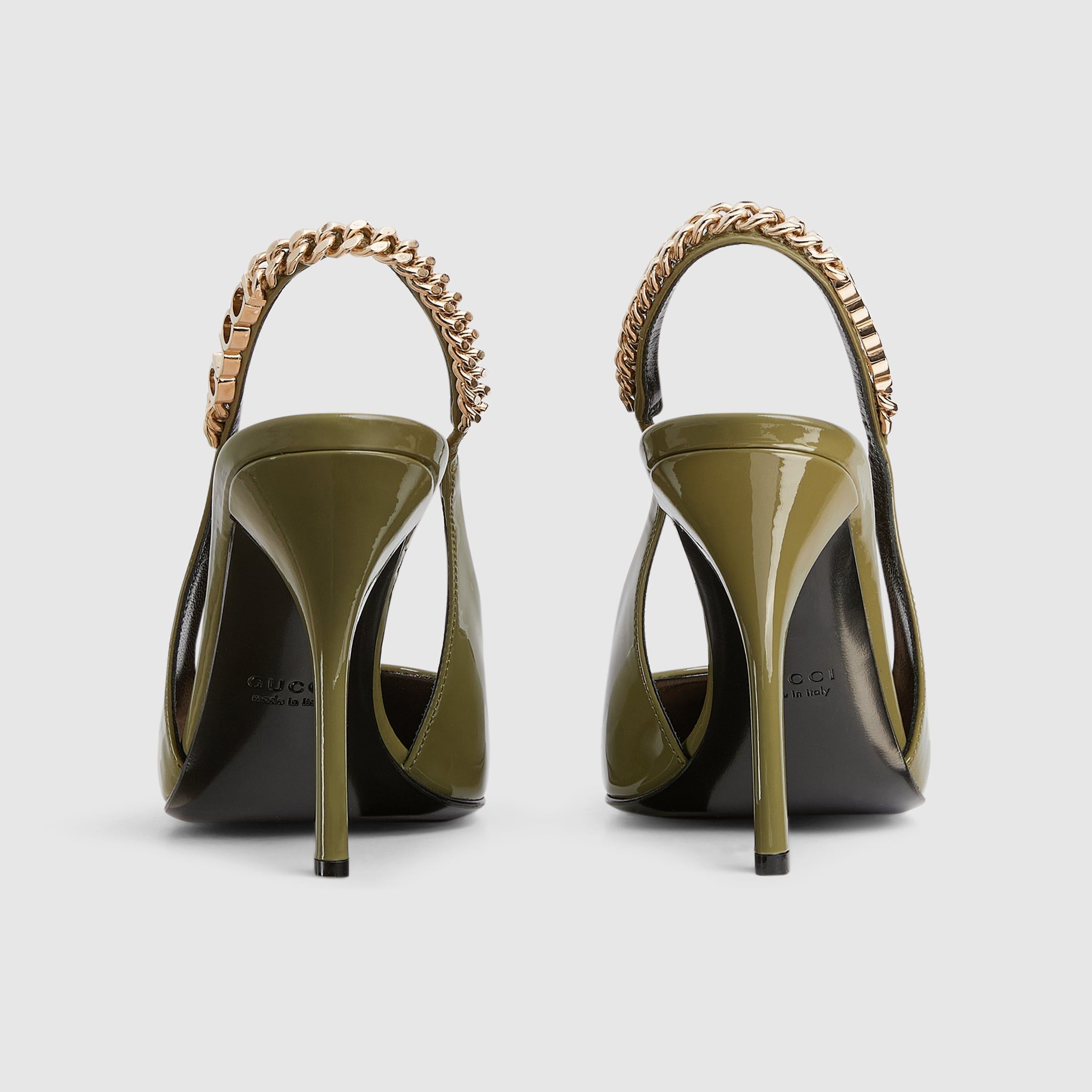 Gucci Gucci Signoria slingback pump patent leather 105mm in olive green Size US 12 / IT 42 - 3 Thumbnail