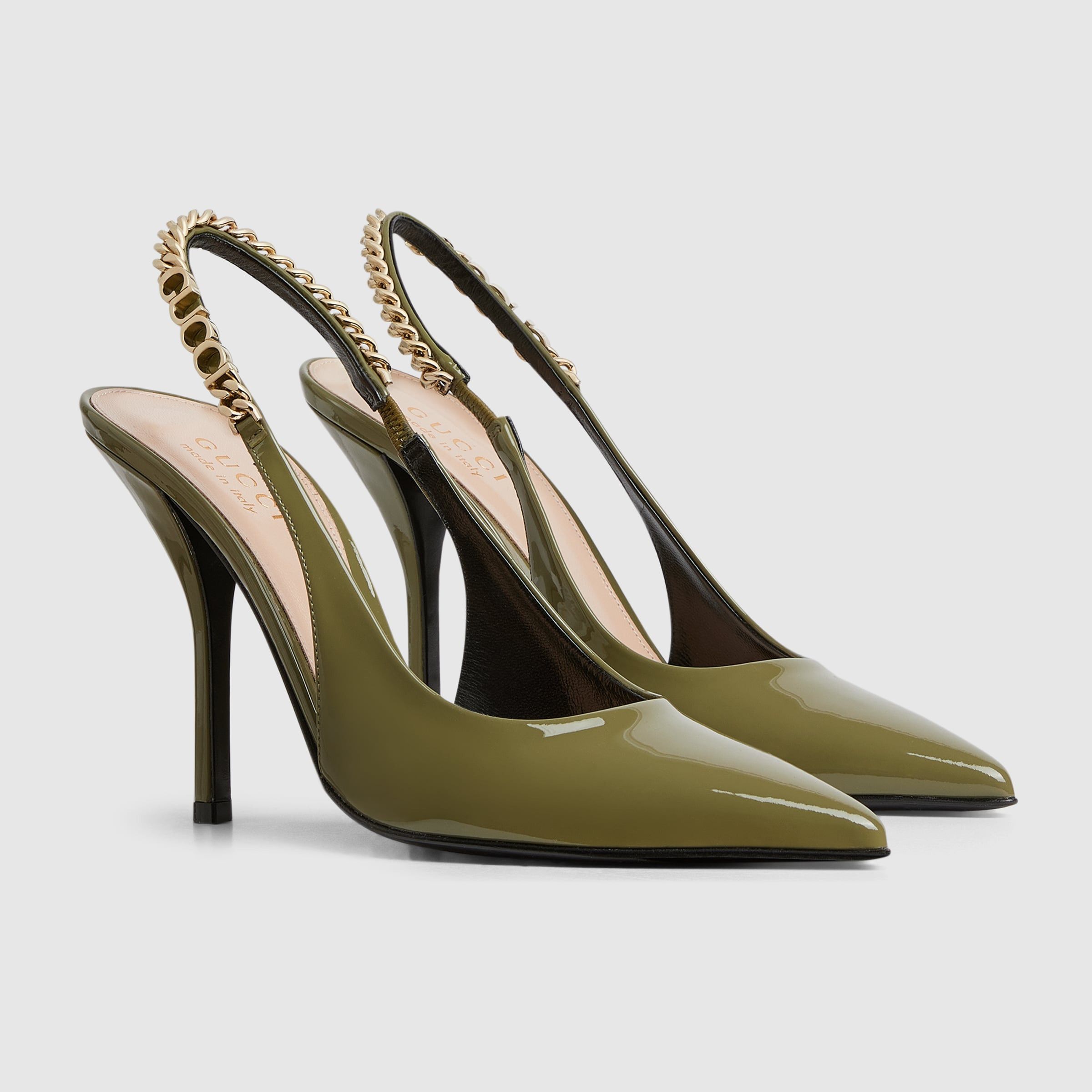 Gucci Gucci Signoria slingback pump patent leather 105mm in olive green Size US 12 / IT 42 - 2 Thumbnail
