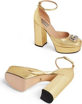 Gucci platform pump with crystal double g in gold Size US 5.5 / IT 35.5 - 4 Thumbnail