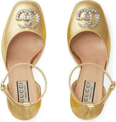 Gucci platform pump with crystal double g in gold Size US 5.5 / IT 35.5 - 3 Thumbnail