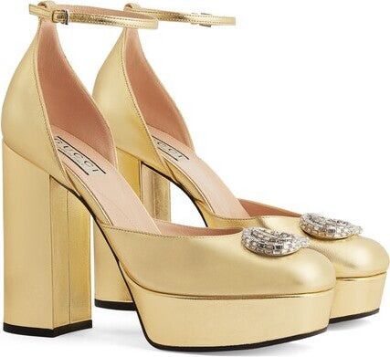Gucci platform pump with crystal double g in gold Size US 10.5 / IT 40.5 - 2 Thumbnail