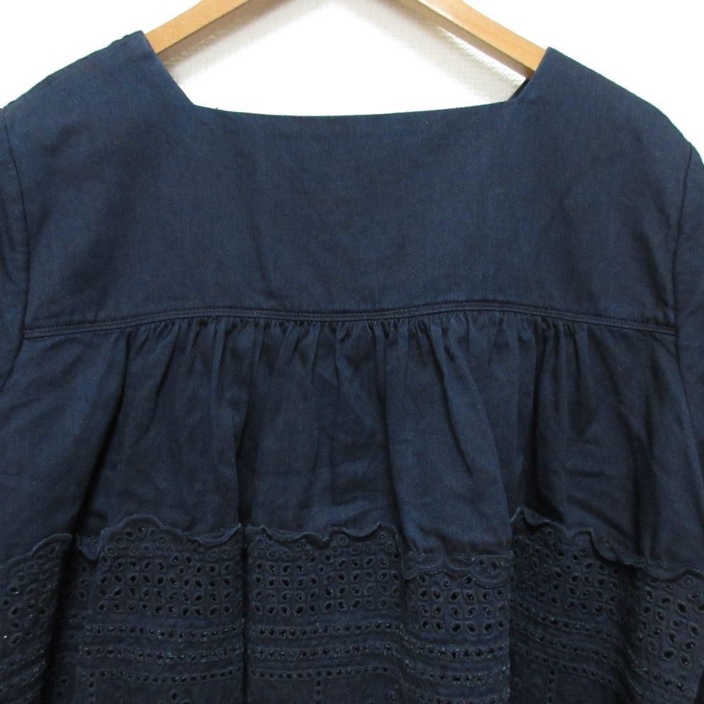 Other Other 45R Indigo Aw Satin Cutwork Blouse Cotton Tops 71230274 DUTY FREE for USA Size ONE SIZE - 4 Thumbnail