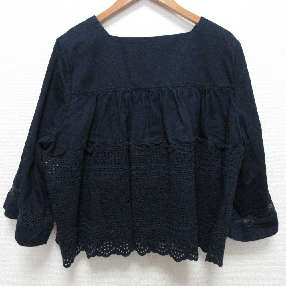 Other Other 45R Indigo Aw Satin Cutwork Blouse Cotton Tops 71230274 DUTY FREE for USA Size ONE SIZE - 2 Thumbnail