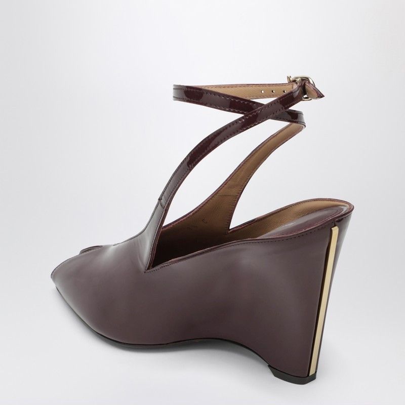 Salvatore Ferragamo Ferragamo Peep Toe Wedge Sandals In Bordeaux Size US 7.5 / IT 37.5 - 2 Thumbnail