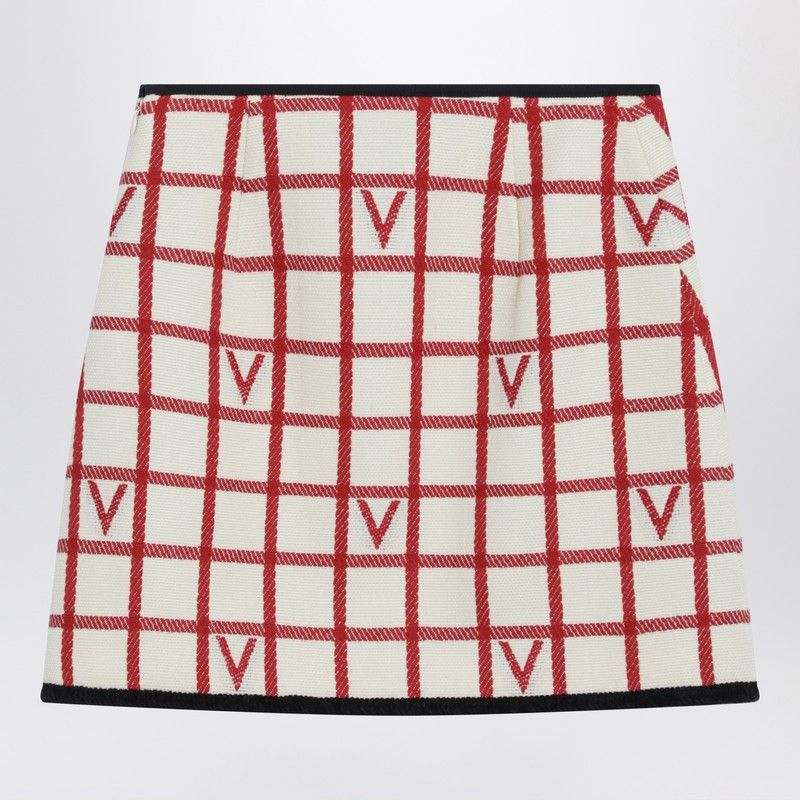 Valentino Valentino Ivory Skirt With Check Vlogo Pattern Size 27" / US 4 / IT 40 - 2 Thumbnail