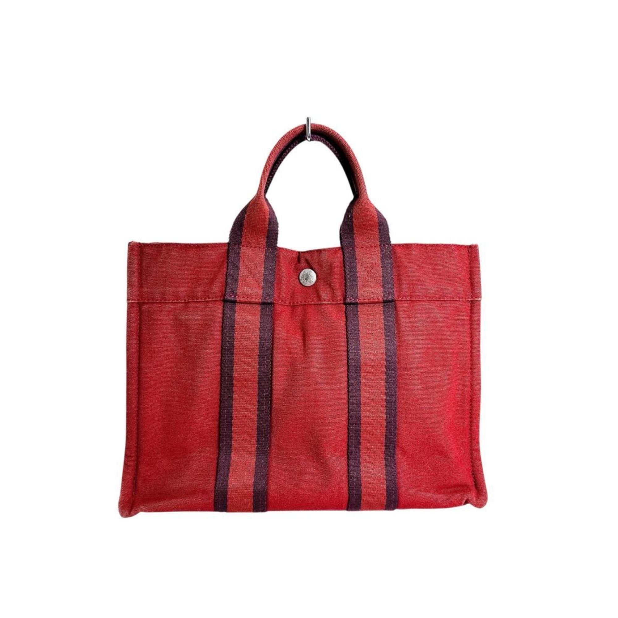Hermes Hermes Hermès Foul Tote PM Canvas Handbag in Red Size ONE SIZE - 2 Thumbnail