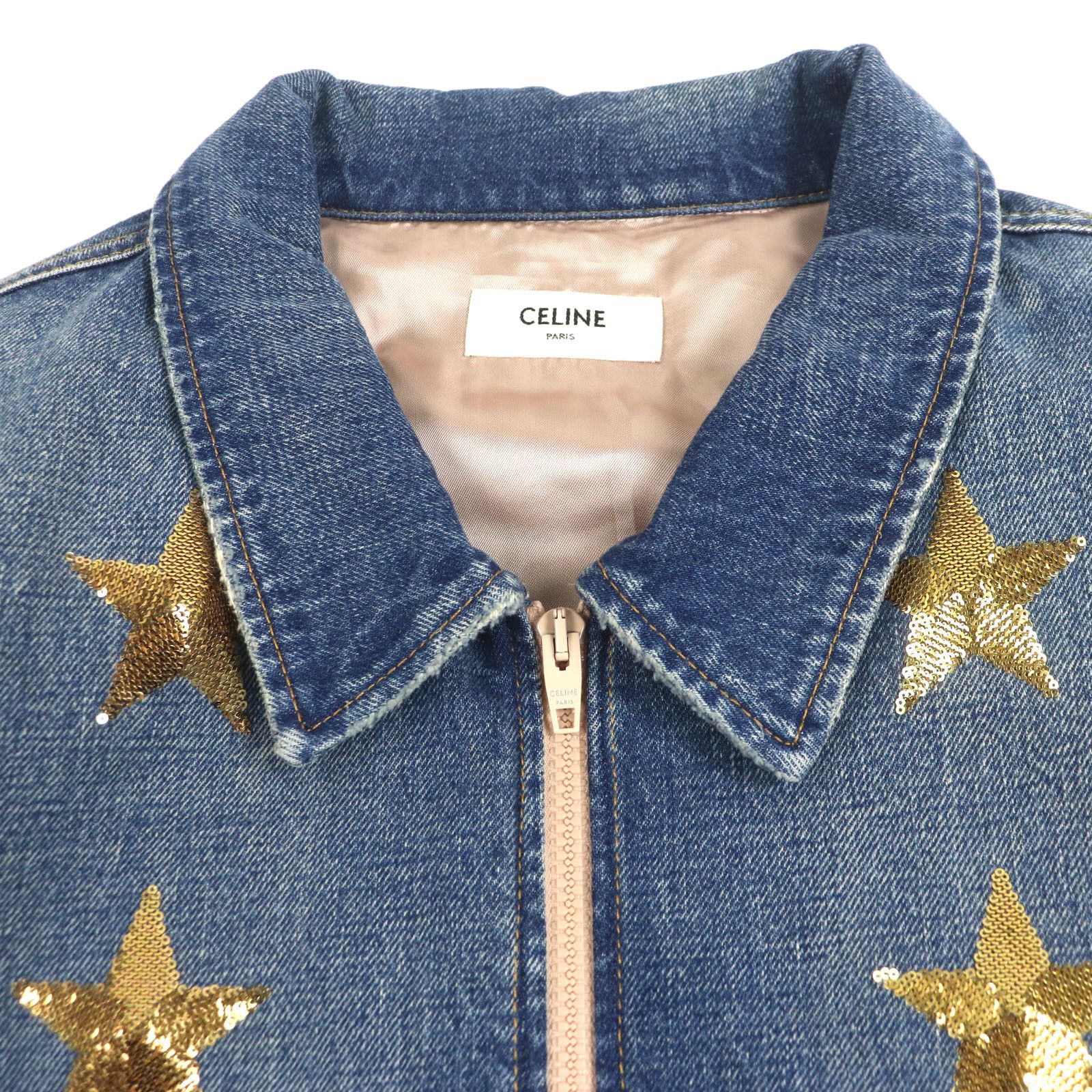 Celine Celine Celine Star Embroidery Cotton Denim Jacket Cotton Outerwear 2Q398930F DUTY FREE for USA Size ONE SIZE - 2 Thumbnail