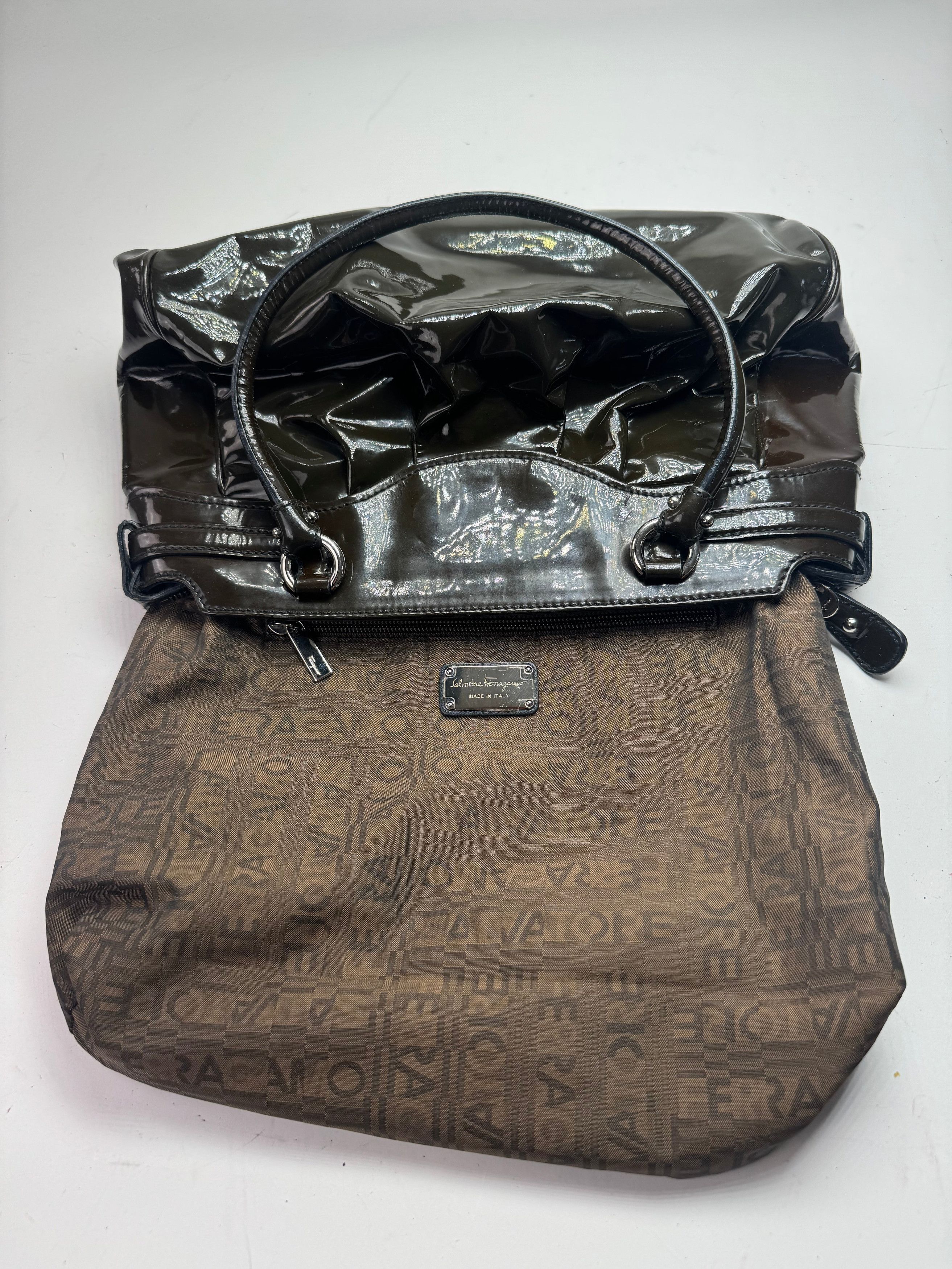 Salvatore Ferragamo Vintage Patent Leather Handbag Brown Size ONE SIZE - 3 Thumbnail