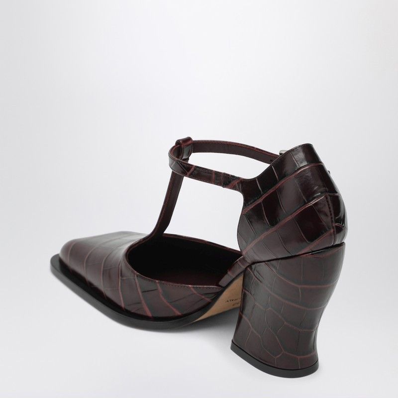 Loewe Loewe Burgundy Onda T-Bar Pumps In Embossed Leather Size US 6 / IT 36 - 2 Thumbnail