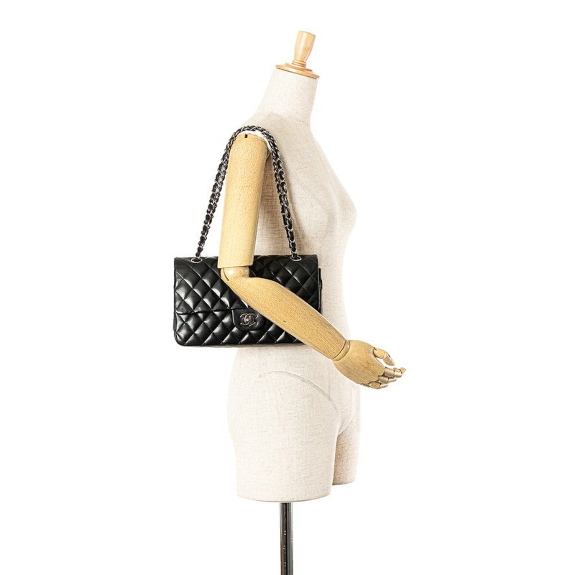 Chanel CHANEL Matelasse 25 Double Flap Coco Mark Chain Shoulder Bag in Black Lambskin for Women Size ONE SIZE - 8 Thumbnail