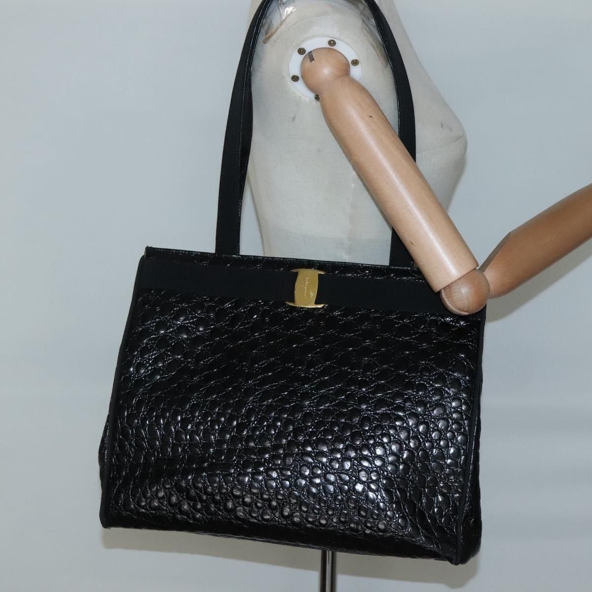 Salvatore Ferragamo Vintage Vara Bow Tote Lizard Embossed Leather