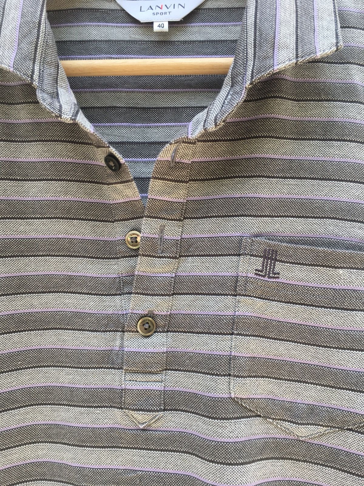 Lanvin LANVIN Grey Stripes Polo Shirt Size US M / EU 48-50 / 2 - 4 Thumbnail
