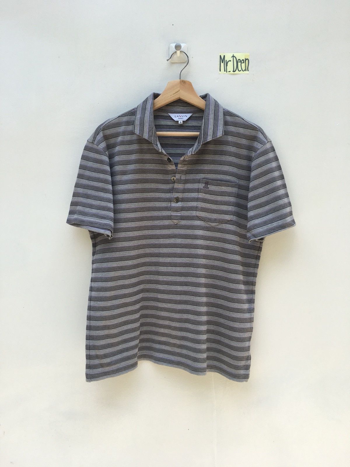 Lanvin LANVIN Grey Stripes Polo Shirt Size US M / EU 48-50 / 2 - 1 Thumbnail