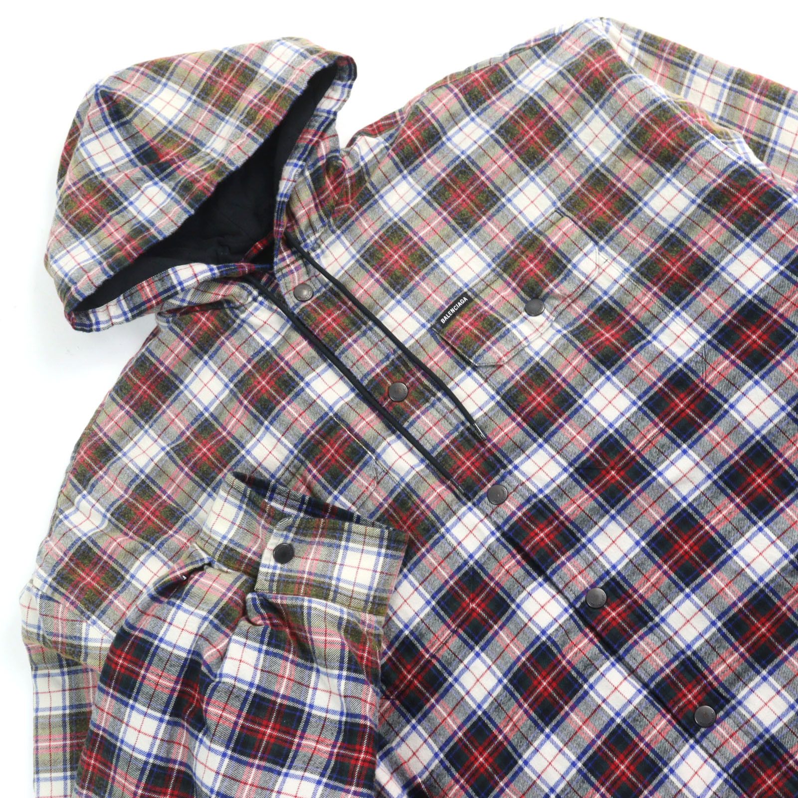 Balenciaga Balenciaga Balenciaga BLEACHED PLAID HOODED SHIRT Cotton Shirt Cotton Outerwear 699223 DUTY FREE for USA Size ONE SIZE - 2 Thumbnail