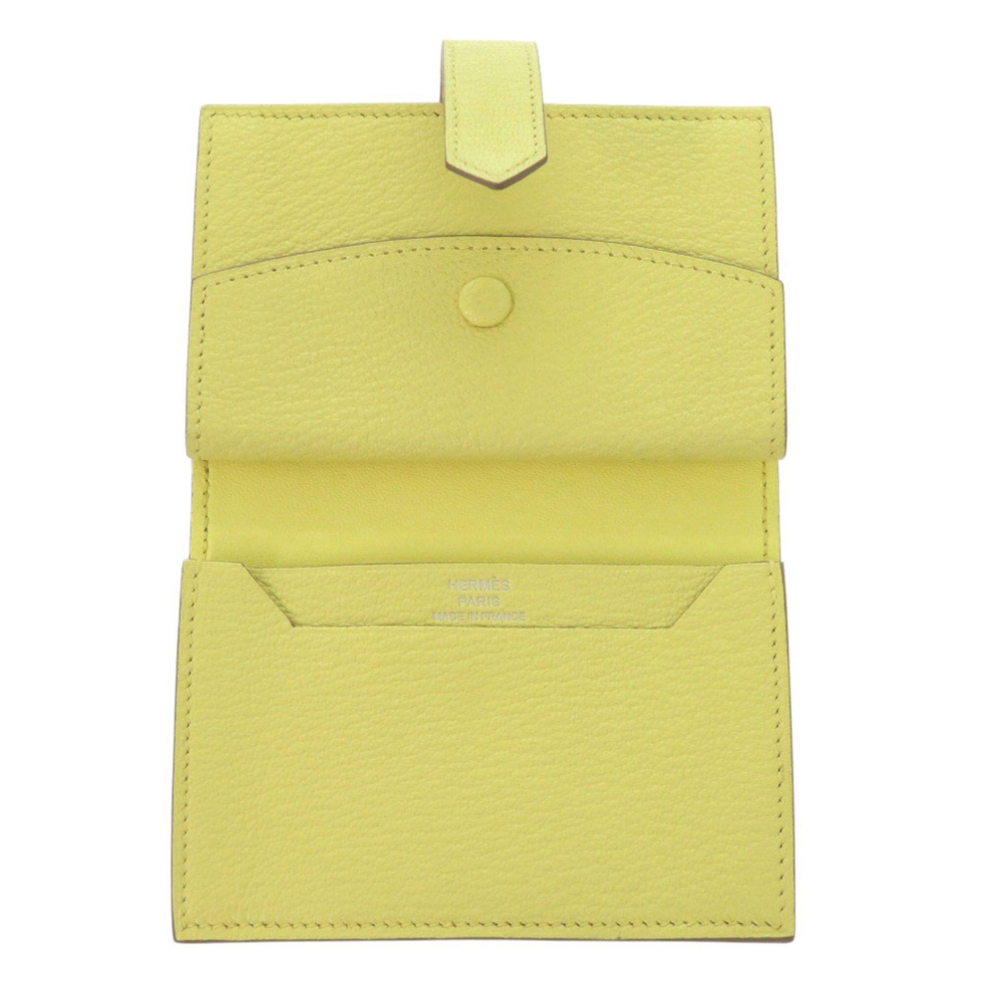 Hermes Like new Hermès Bearn card case, Chevre Mysore, lime, W stamp (made in 2024), yellow, 1650 HERMES Size ONE SIZE - 4 Thumbnail