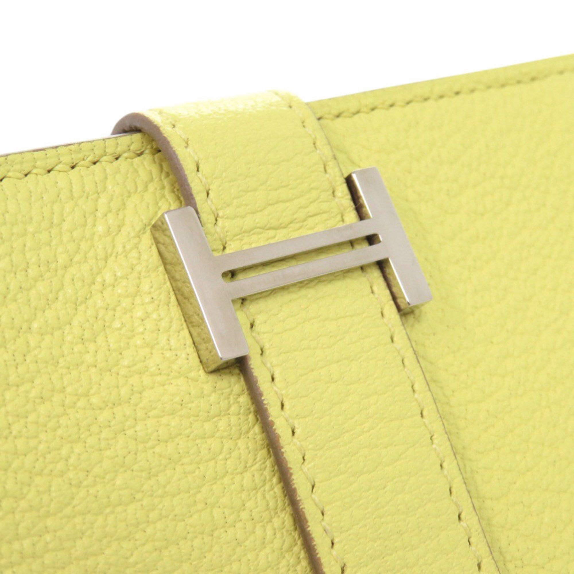 Hermes Like new Hermès Bearn card case, Chevre Mysore, lime, W stamp (made in 2024), yellow, 1650 HERMES Size ONE SIZE - 5 Thumbnail