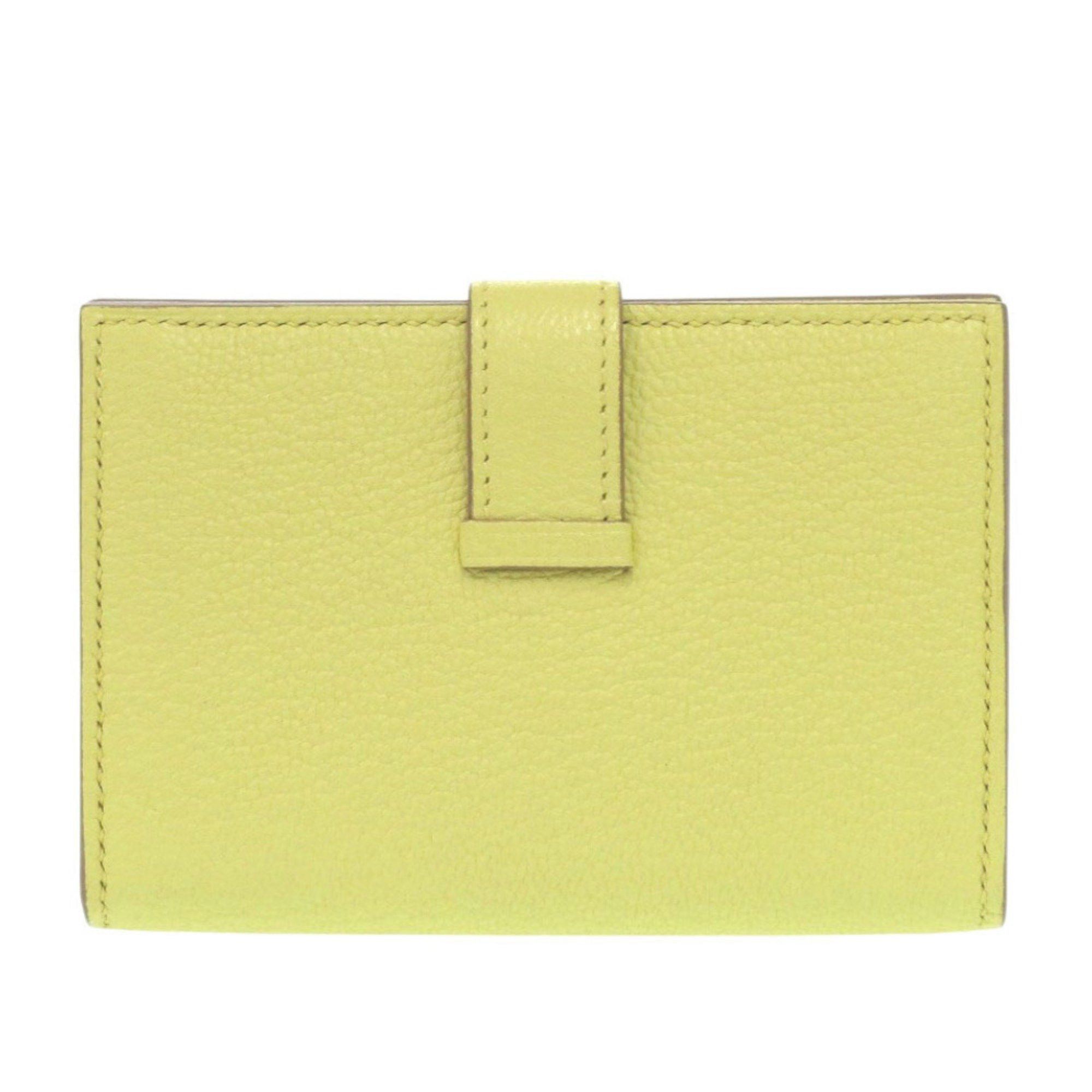 Hermes Like new Hermès Bearn card case, Chevre Mysore, lime, W stamp (made in 2024), yellow, 1650 HERMES Size ONE SIZE - 3 Thumbnail