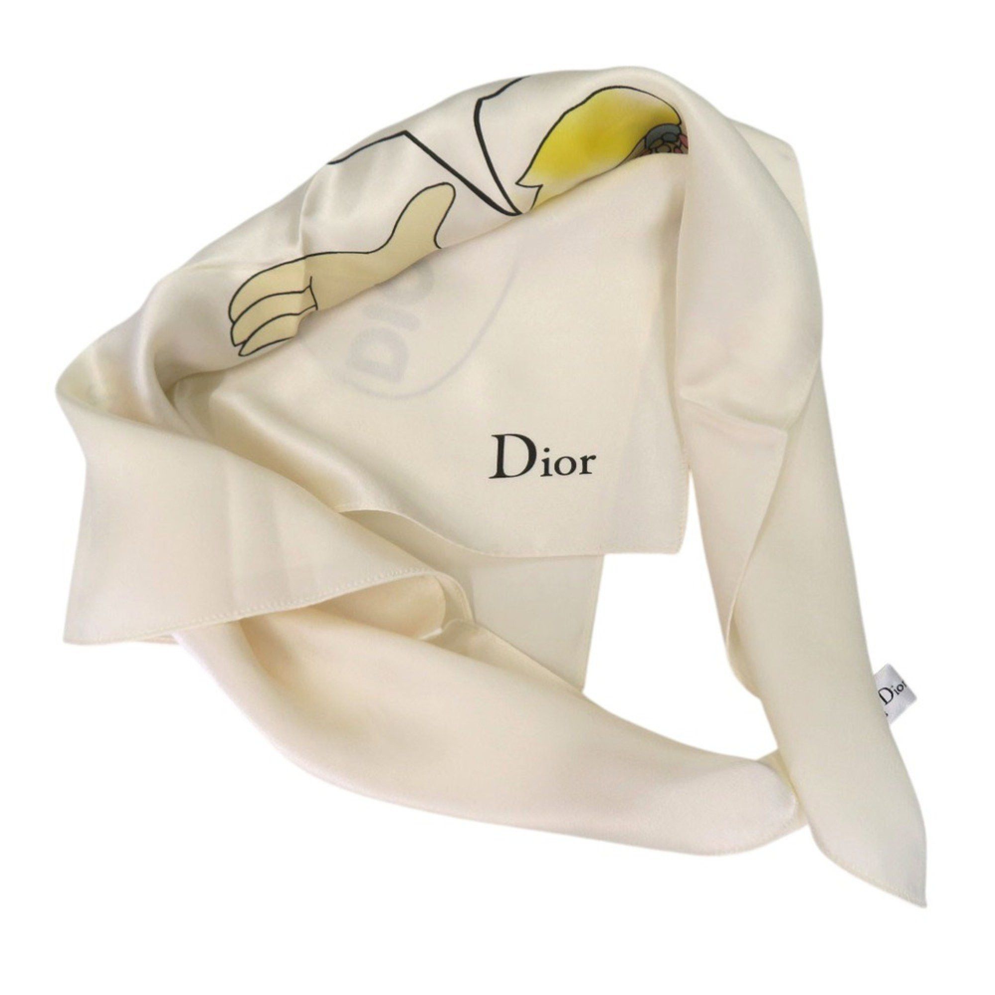 Dior Christian Dior J'ADORE DIOR Scarf/Muffler with Heart, Ribbon, and Flower Design, Silk, White, 0026, for Girls Size ONE SIZE - 5 Thumbnail