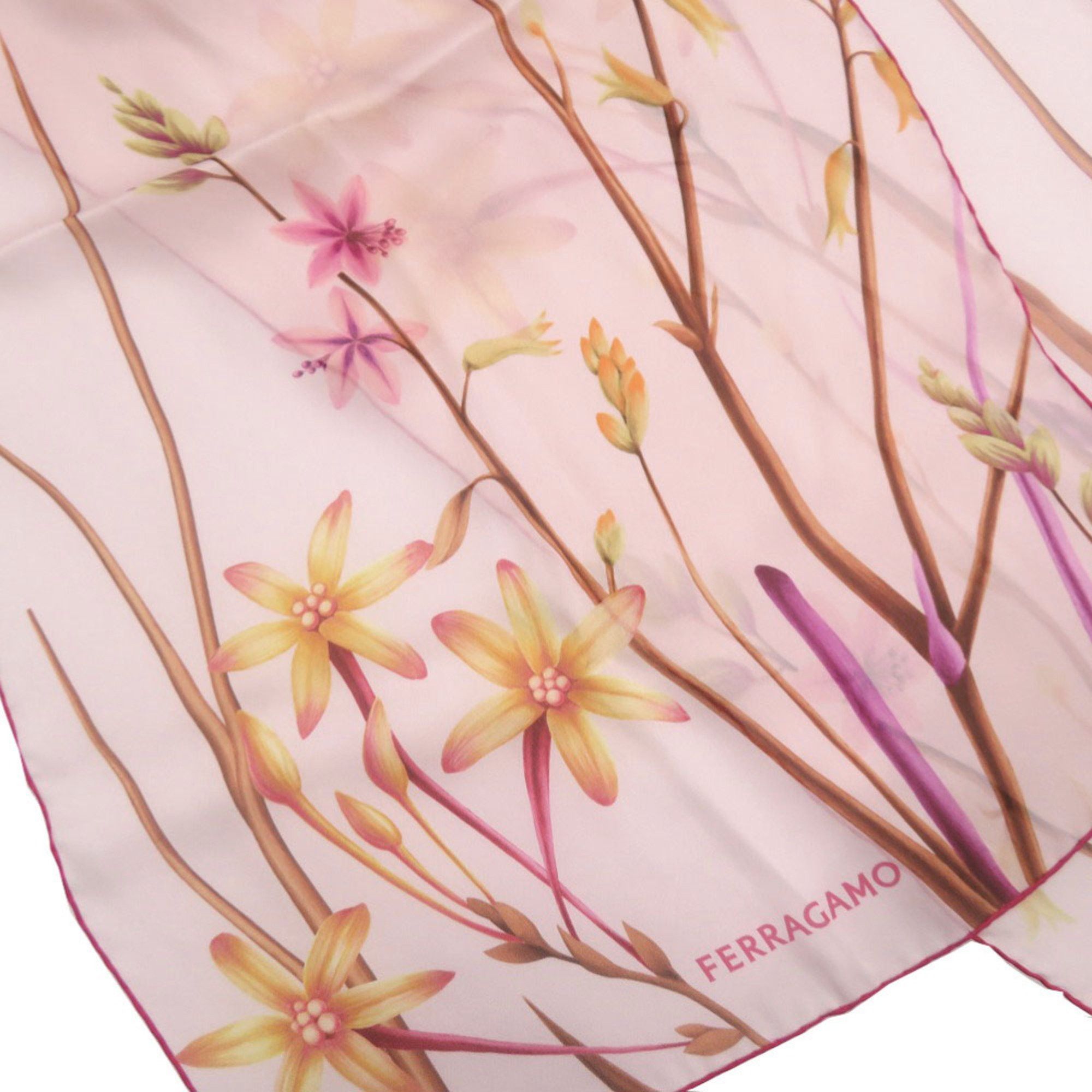 Salvatore Ferragamo Salvatore Ferragamo floral print silk pink scarf/muffler 0941 Size ONE SIZE - 3 Thumbnail