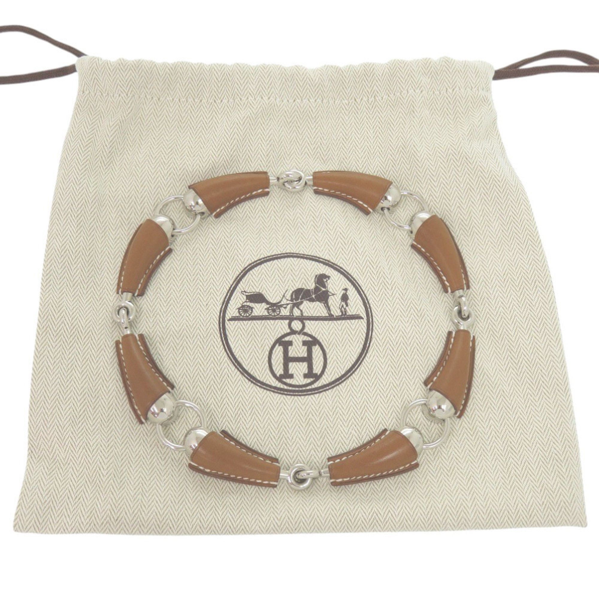 Hermes Like new Hermès Epure Equestre Vaubarenia/Fauve metal necklace with silver hardware and a W stamp (made in 2024). Brown choker necklace, item number 0415. This HERMES is for women. Size ONE SIZE - 2 Thumbnail