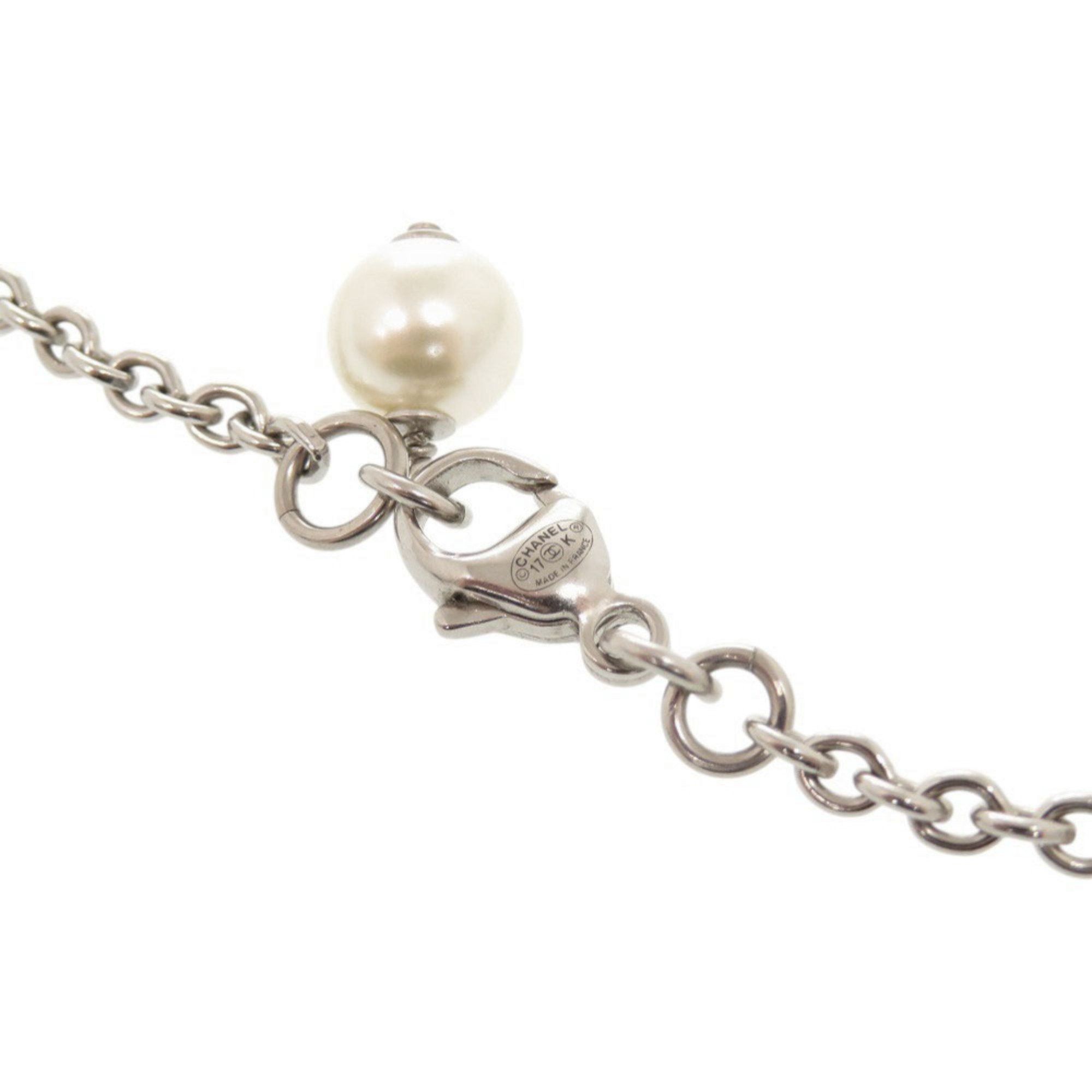 Chanel Chanel Coco Mark Metal Rhinestone Faux Pearl Silver Necklace 0470 CHANEL Size ONE SIZE - 5 Thumbnail