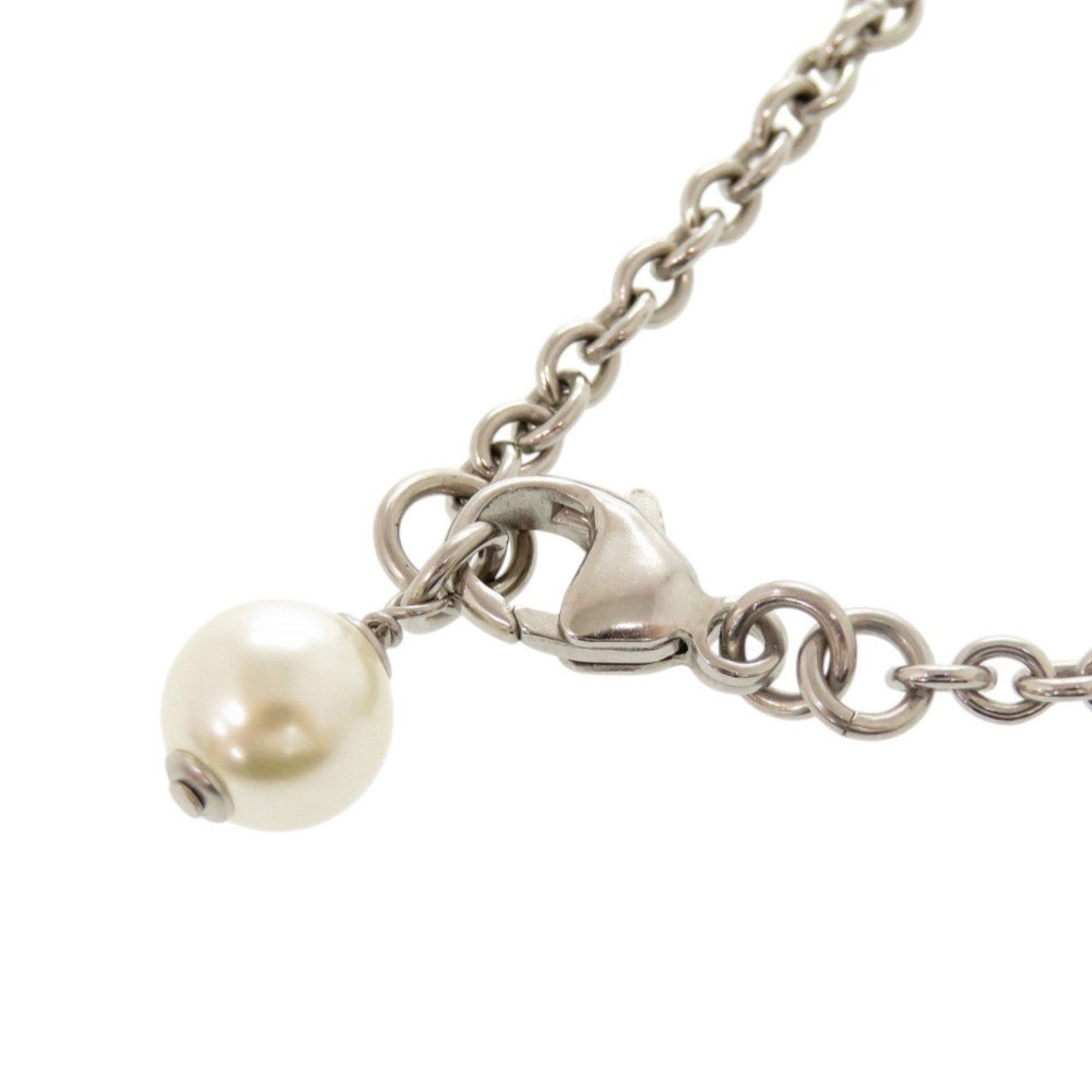Chanel Chanel Coco Mark Metal Rhinestone Faux Pearl Silver Necklace 0470 CHANEL Size ONE SIZE - 4 Thumbnail