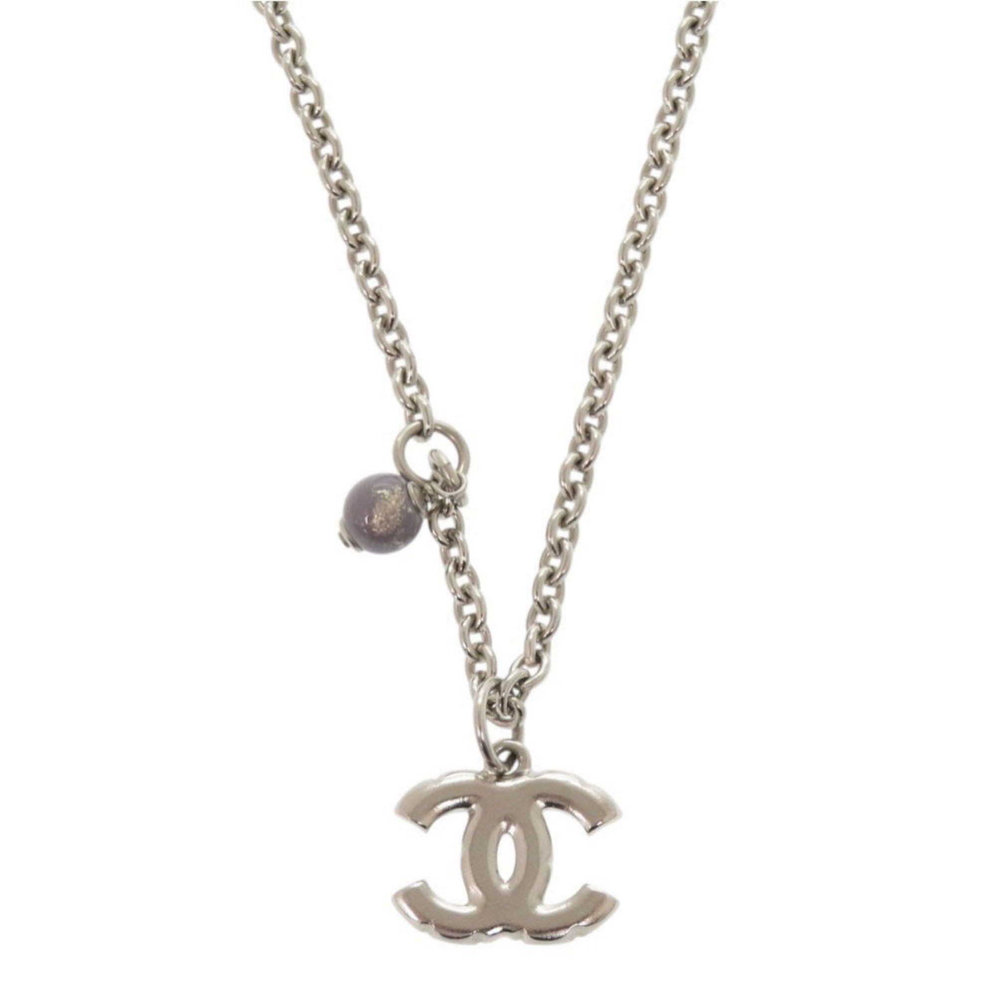 Chanel Chanel Coco Mark Metal Rhinestone Faux Pearl Silver Necklace 0470 CHANEL Size ONE SIZE - 2 Thumbnail