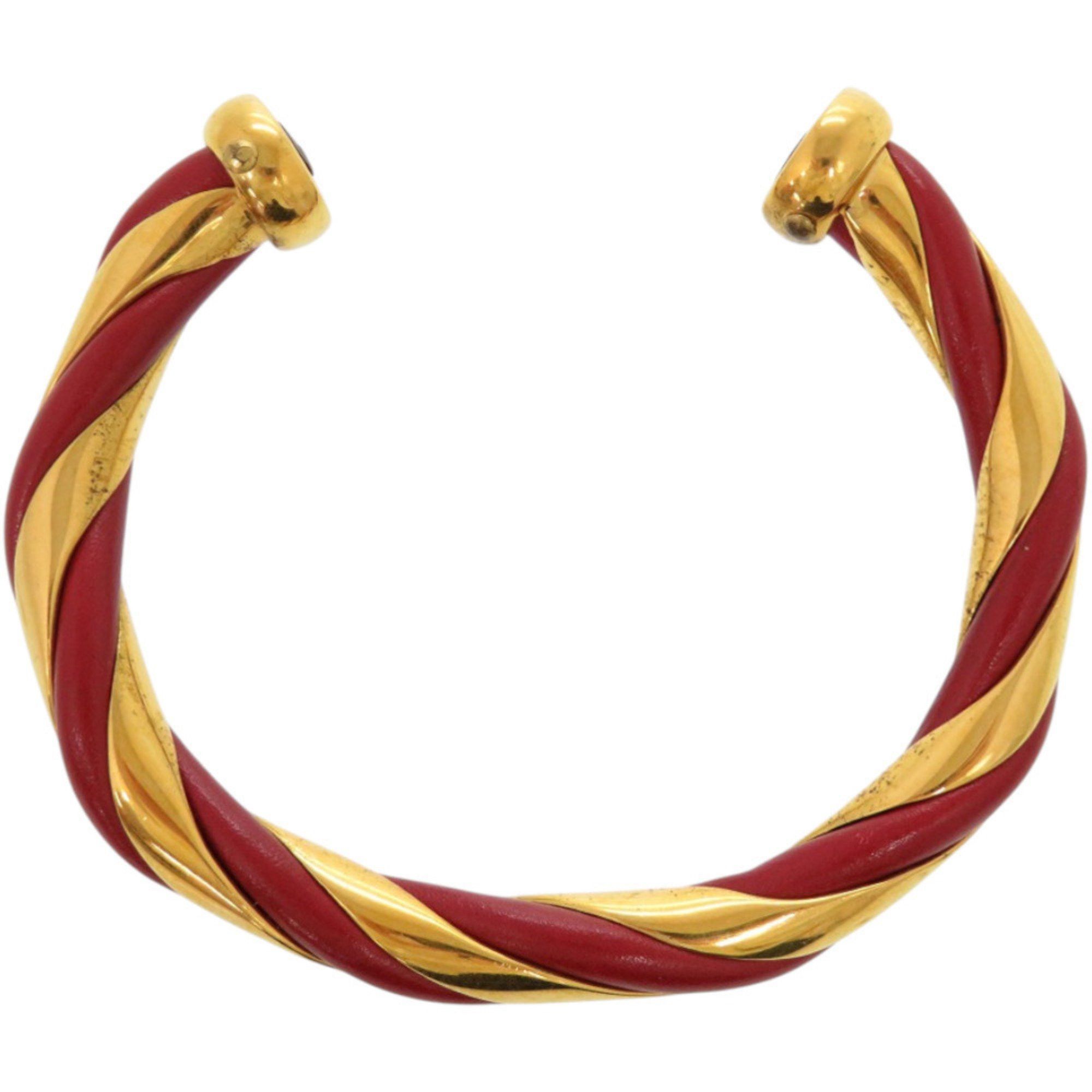 Hermes Hermes Twist Metal Leather Bangle, Red Gold Hardware, 0079 HERMES Size ONE SIZE - 3 Thumbnail
