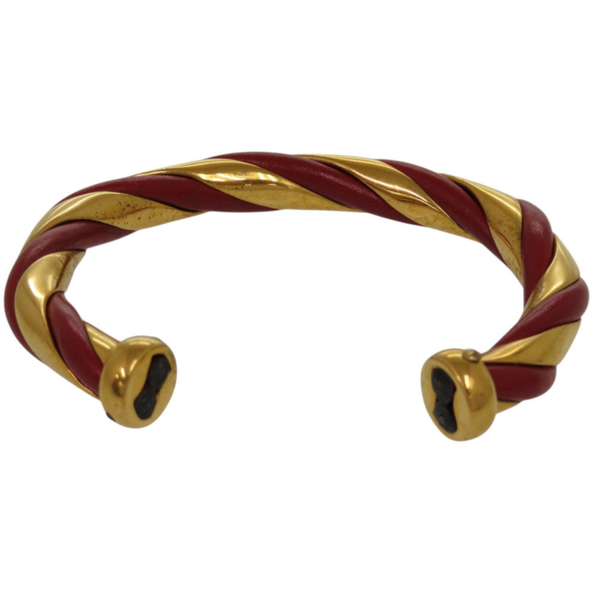 Hermes Hermes Twist Metal Leather Bangle, Red Gold Hardware, 0079 HERMES Size ONE SIZE - 2 Thumbnail