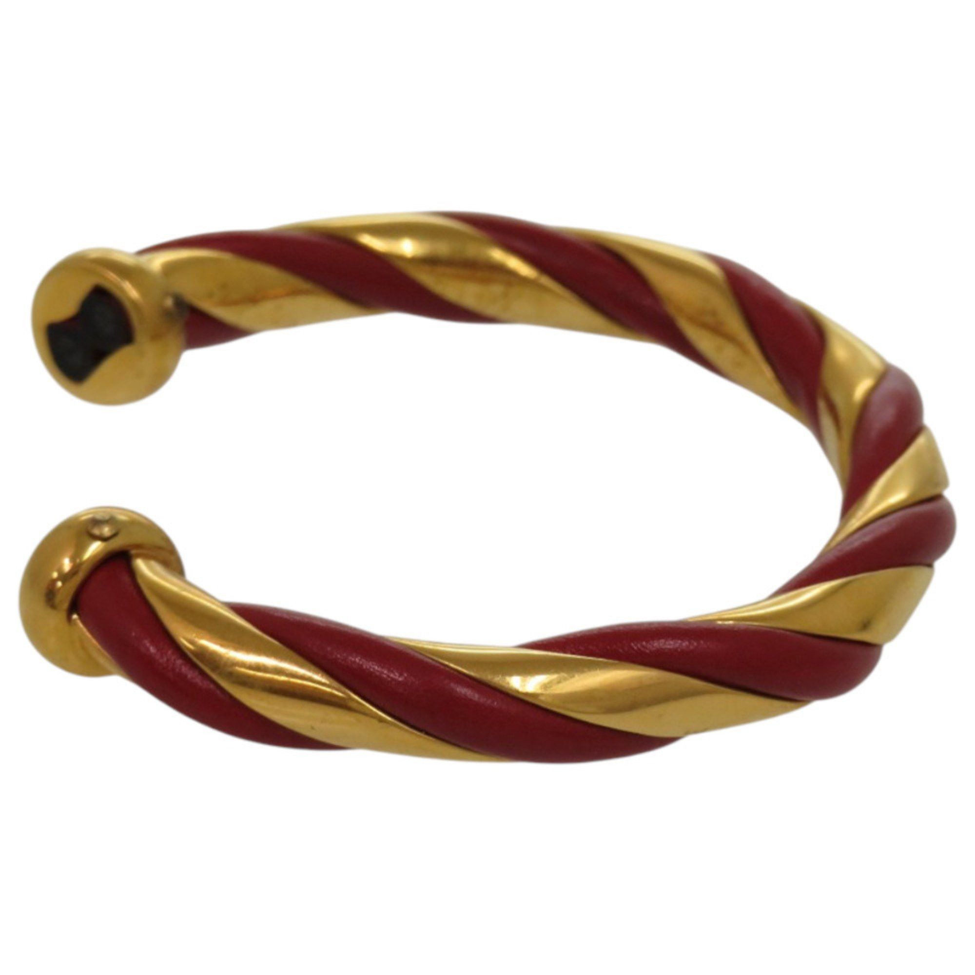 Hermes Hermes Twist Metal Leather Bangle, Red Gold Hardware, 0079 HERMES Size ONE SIZE - 4 Thumbnail
