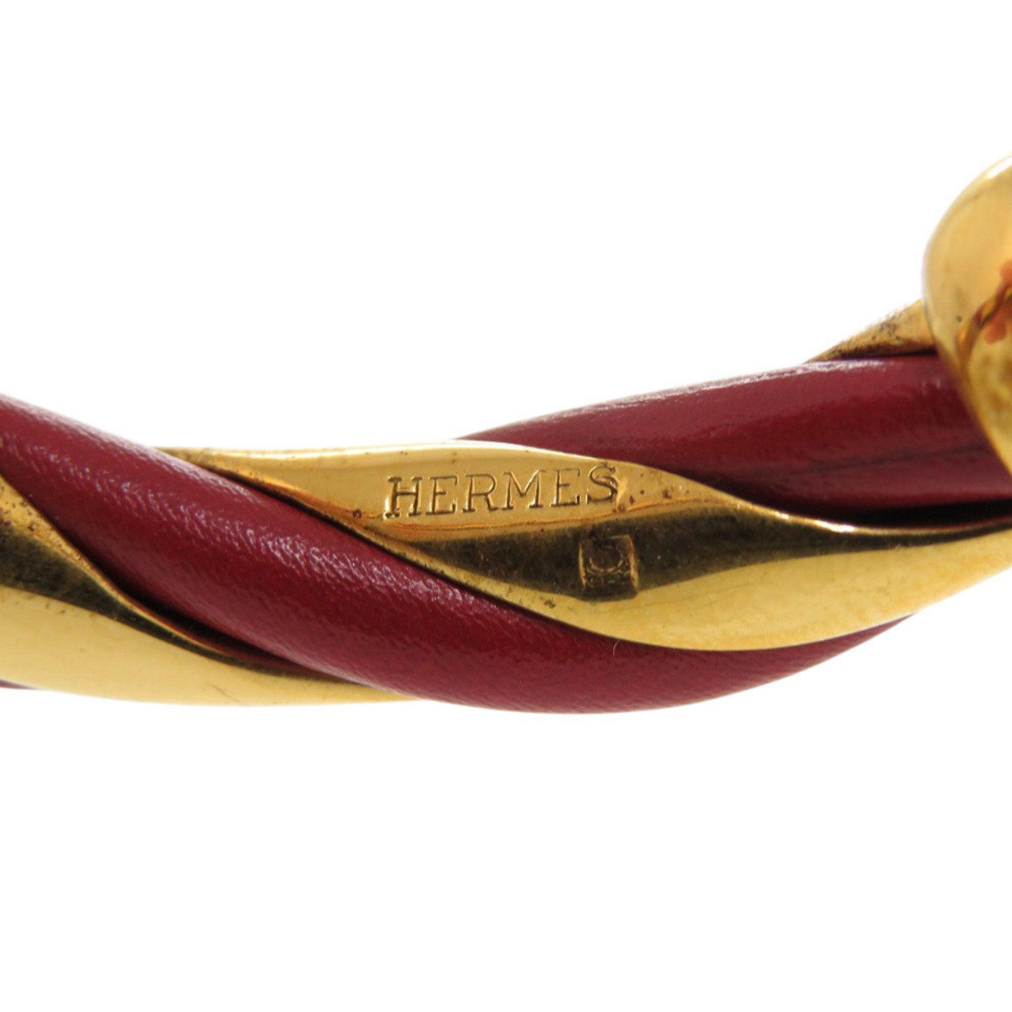 Hermes Hermes Twist Metal Leather Bangle, Red Gold Hardware, 0079 HERMES Size ONE SIZE - 8 Thumbnail