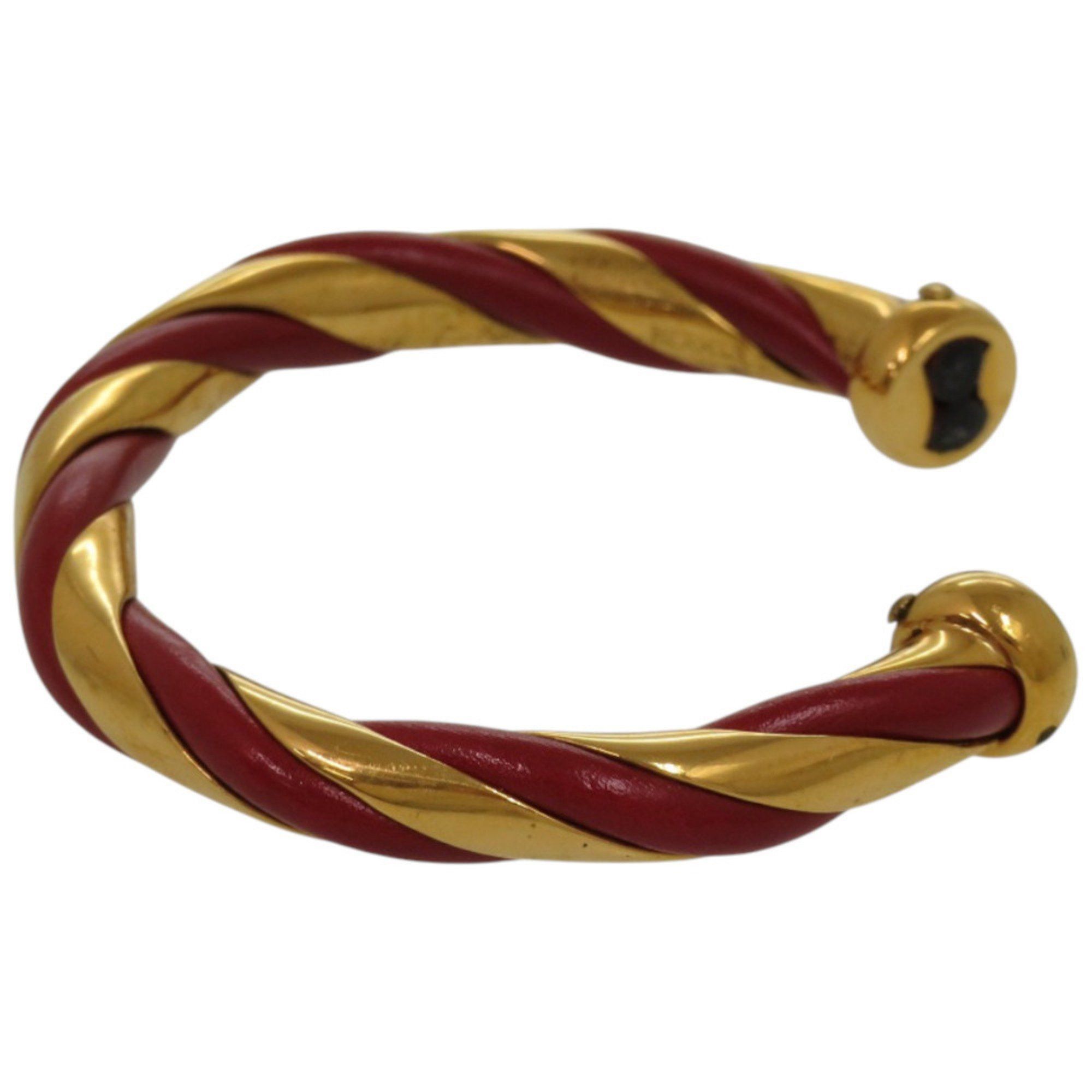 Hermes Hermes Twist Metal Leather Bangle, Red Gold Hardware, 0079 HERMES Size ONE SIZE - 5 Thumbnail