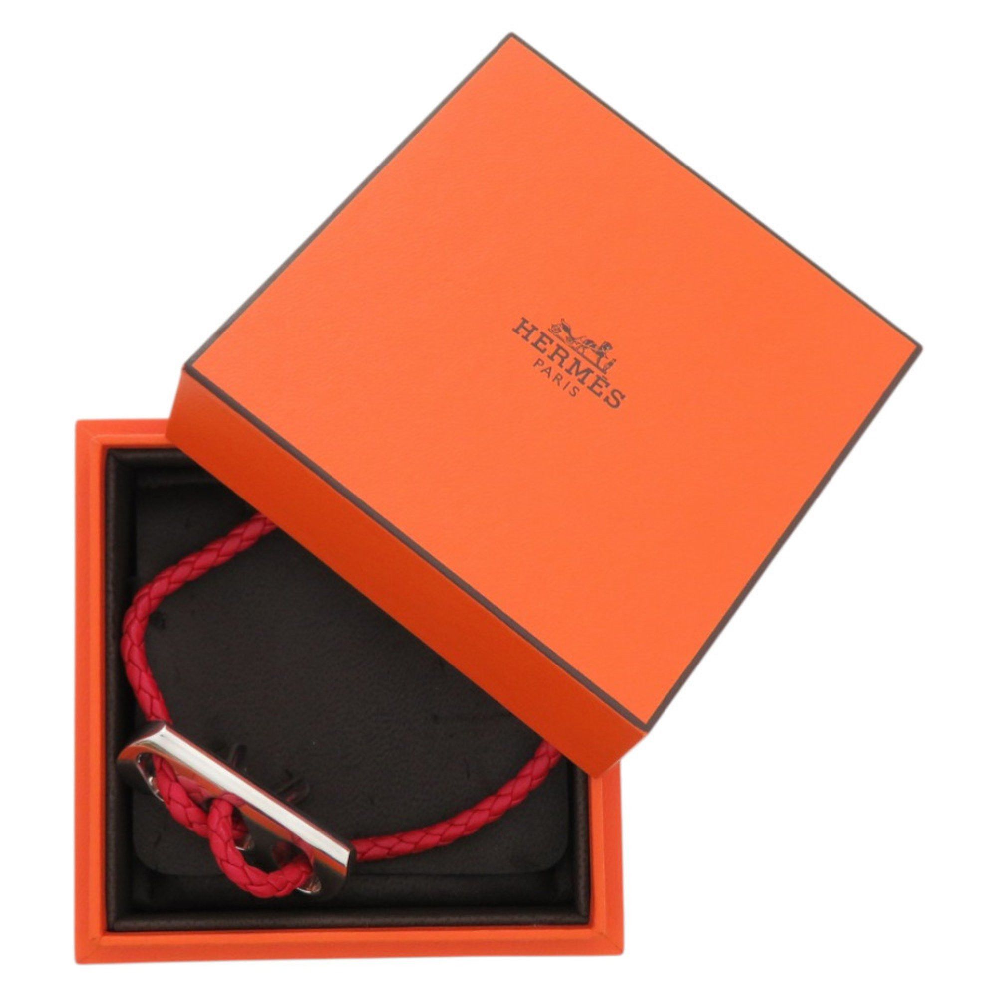 Hermes Hermes Leather Silver 925 Red Bracelet 0093 HERMES Size ONE SIZE - 2 Thumbnail