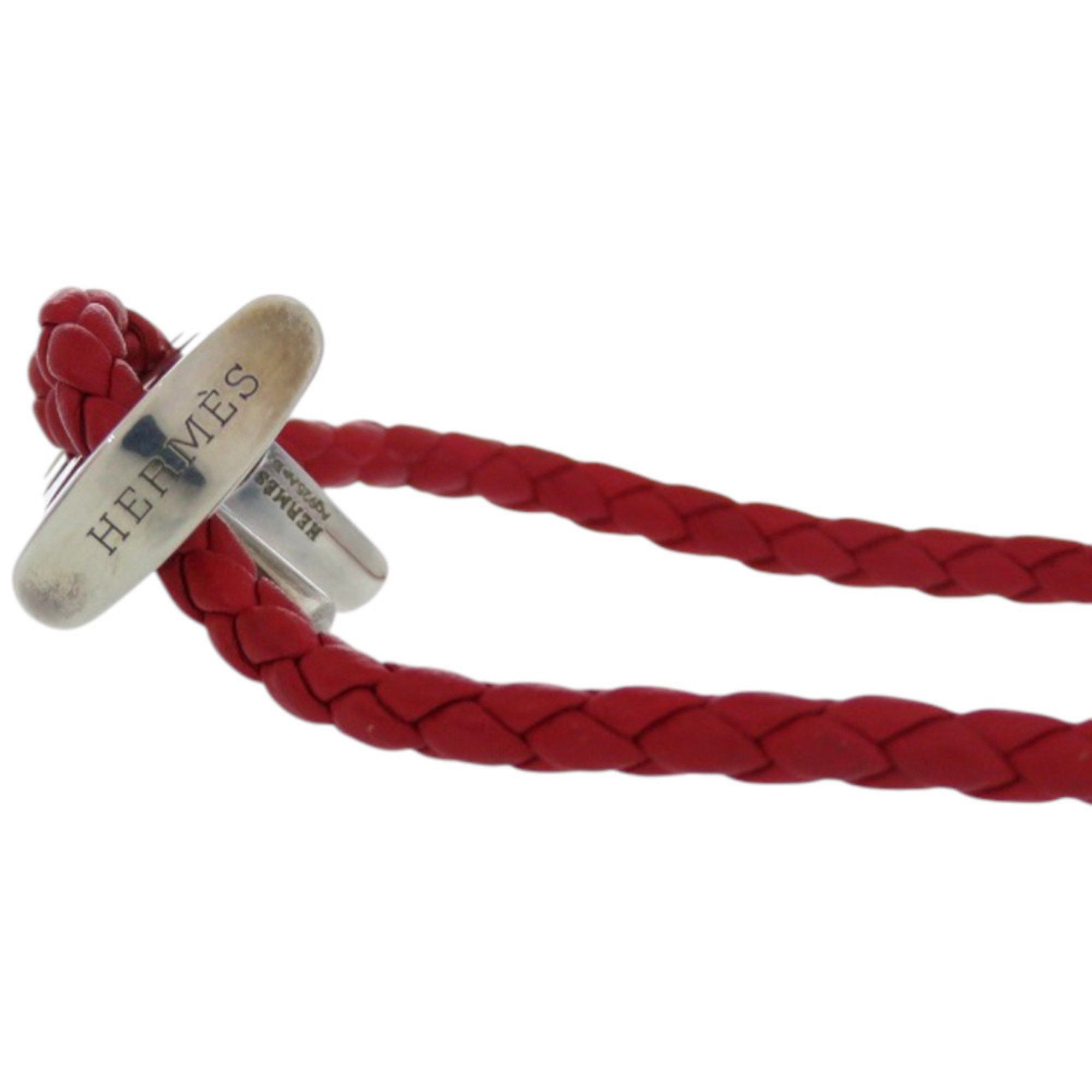 Hermes Hermes Leather Silver 925 Red Bracelet 0093 HERMES Size ONE SIZE - 6 Thumbnail